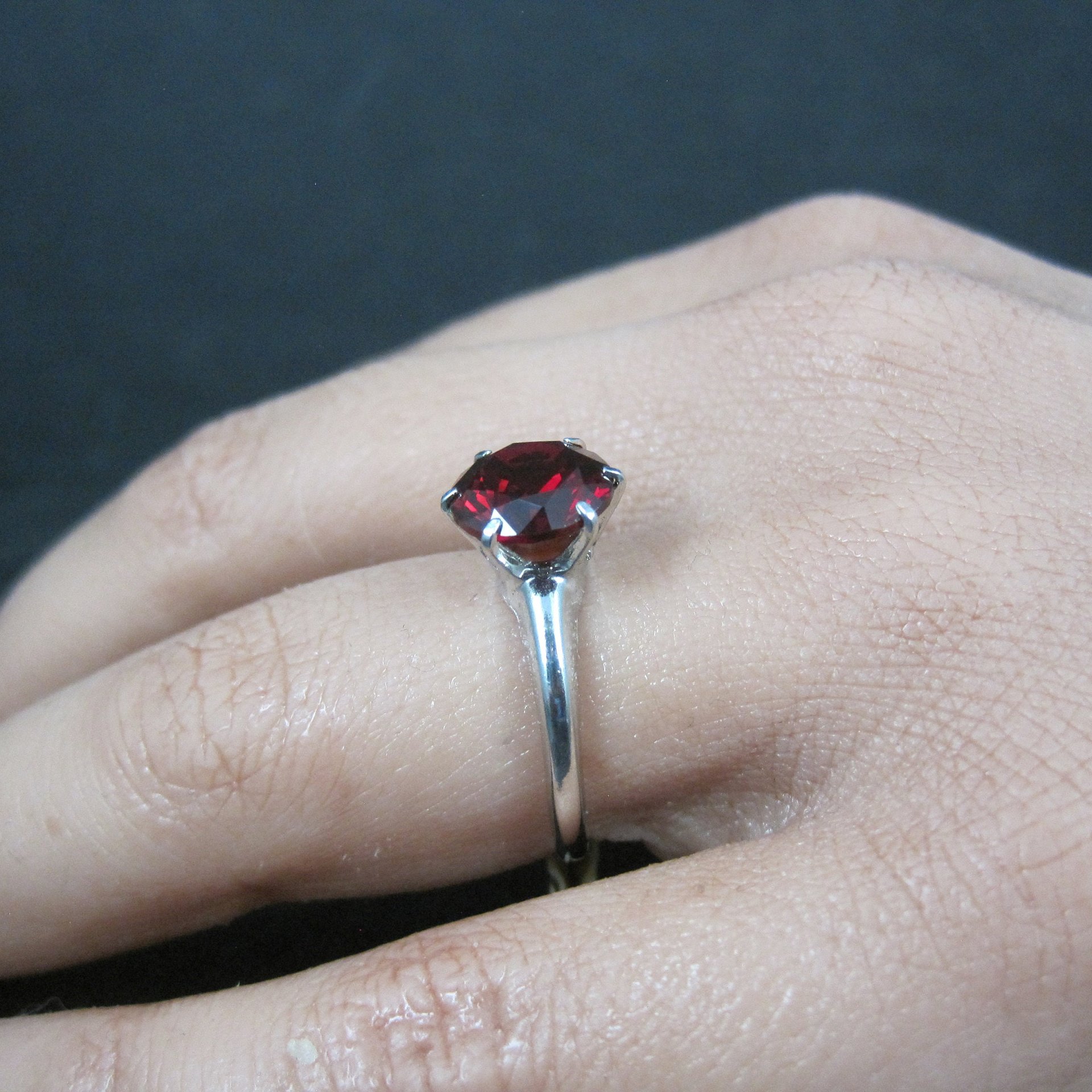 Vintage Sterling Garnet Solitaire Ring Old New Stock Multiple Sizes UNCAS