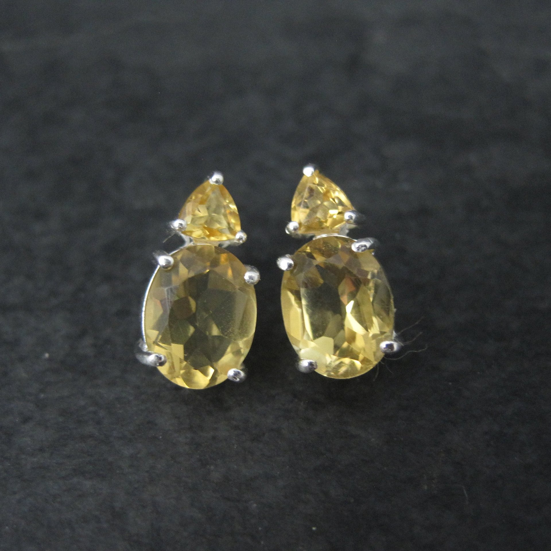 Citrine Stud Earrings Estate Sterling Silver