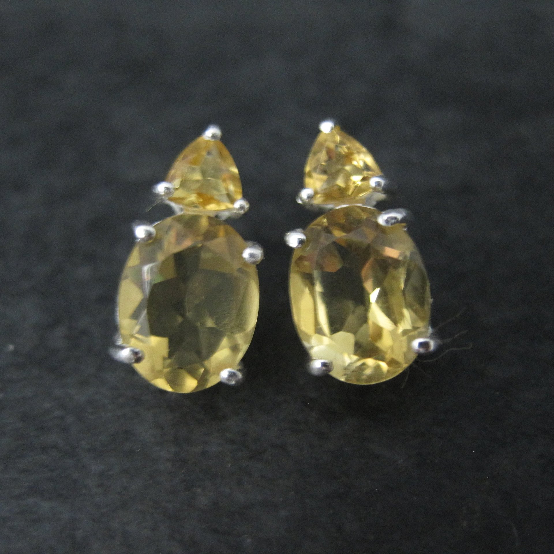 Citrine Stud Earrings Estate Sterling Silver