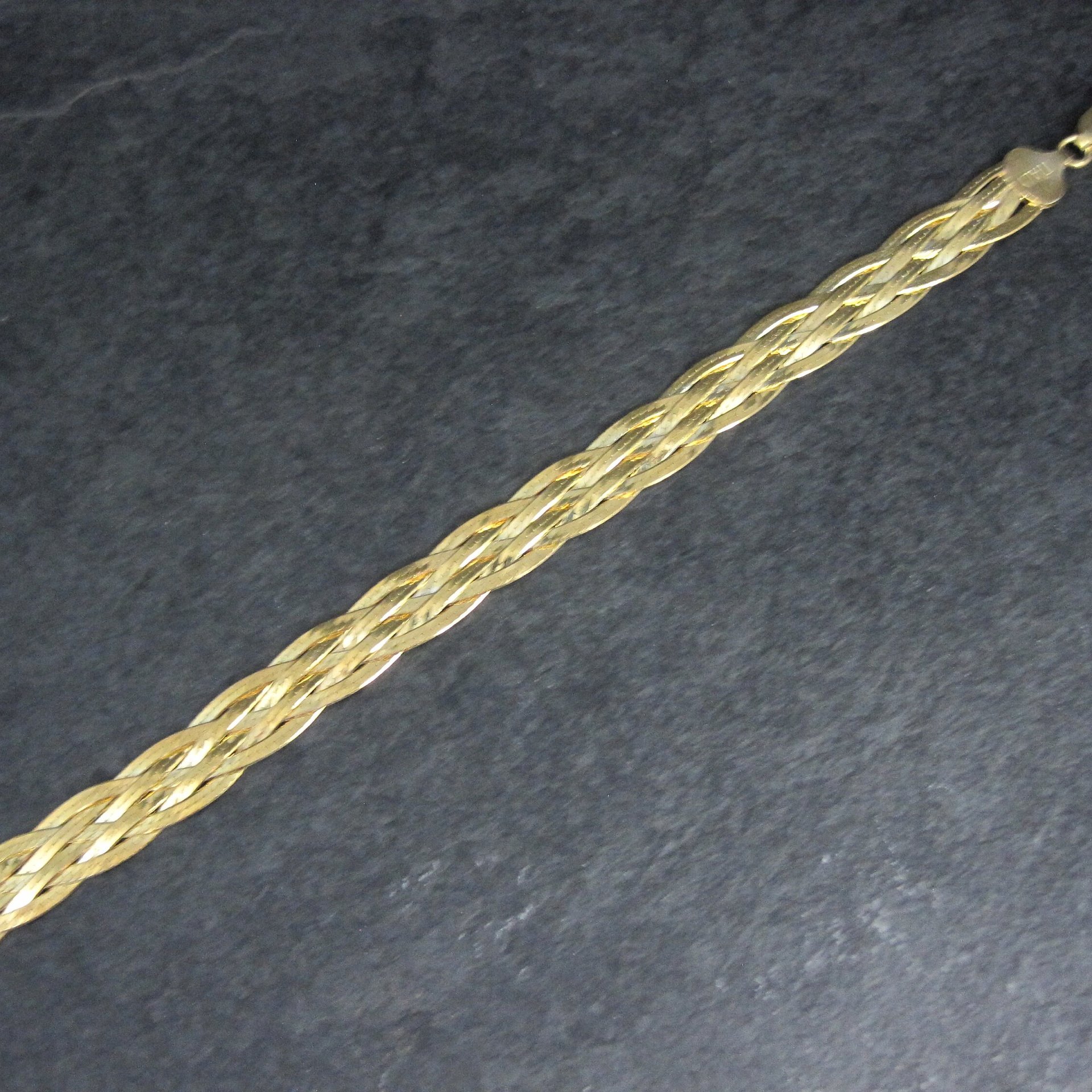Braided Herringbone Bracelet 7.5 Inches Italian Vermeil Sterling Silver Estate Jewelry