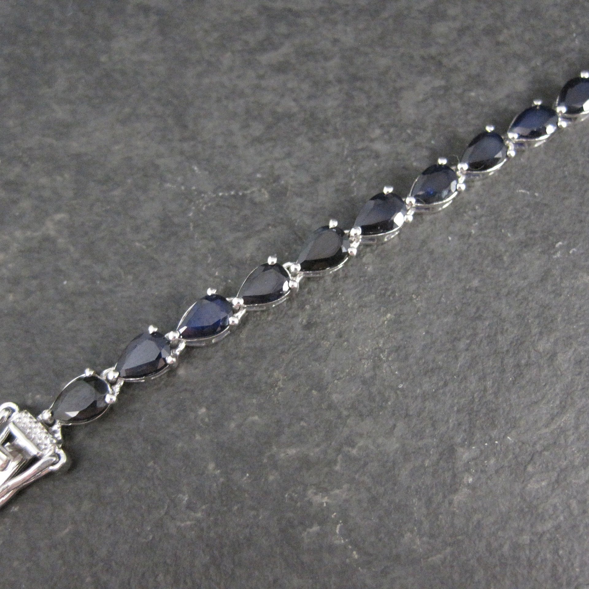 Sterling Silver Pear Cut Sapphire Tennis Bracelet 7.5 Inches