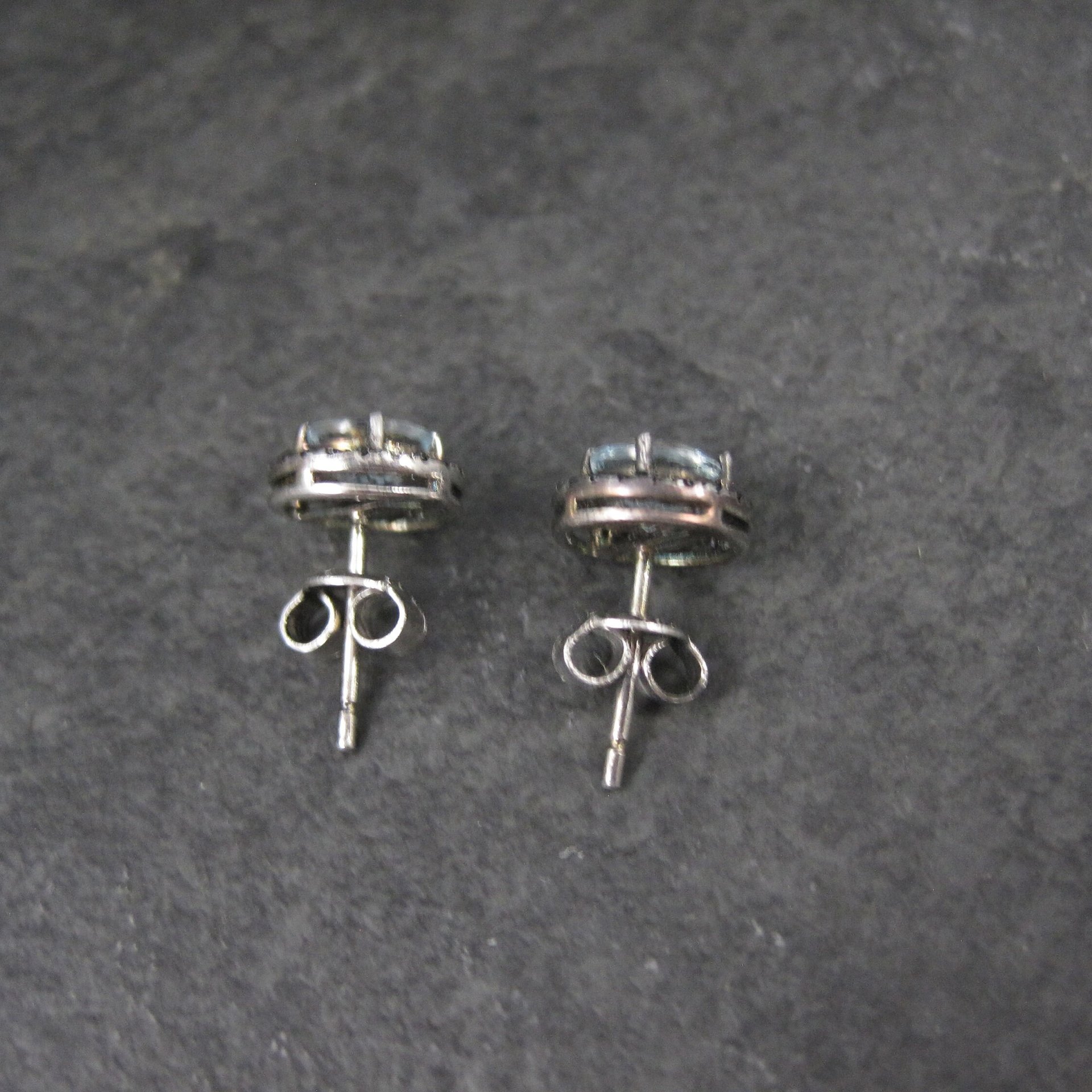 Aquamarine Black Spinel Halo Earrings Estate Sterling Silver