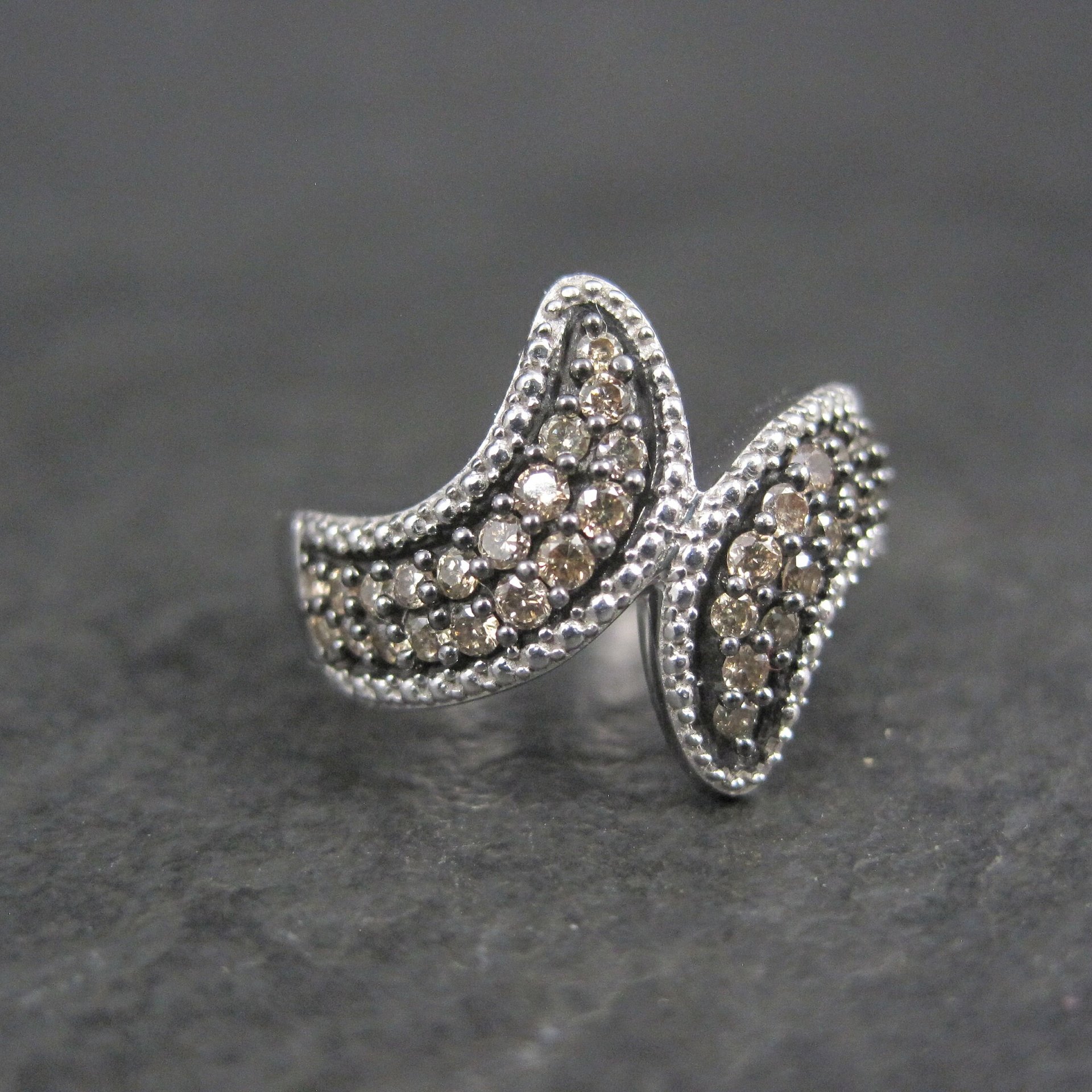 Champagne Diamond Ring Size 5 Sterling Silver Estate Jewelry