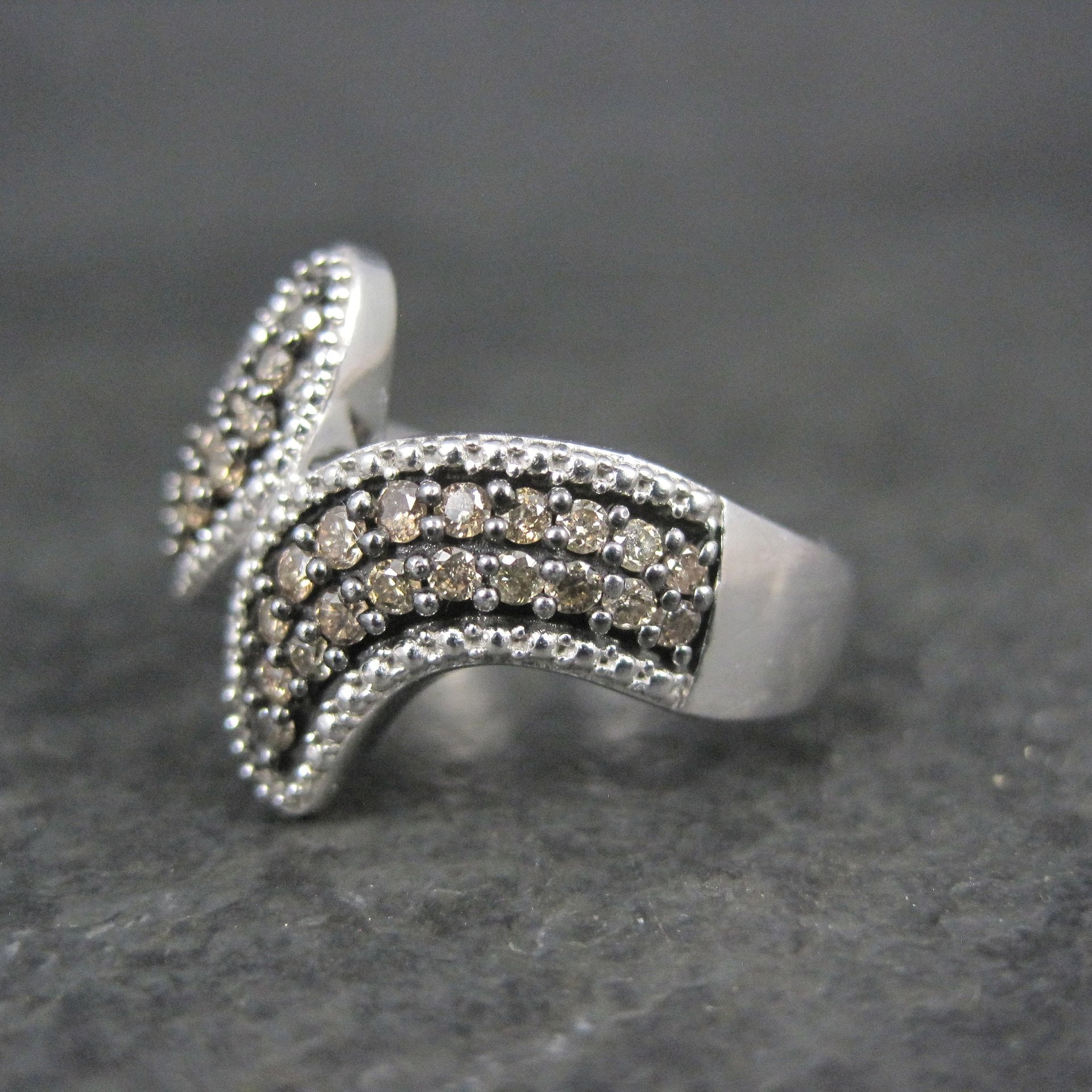 Champagne Diamond Ring Size 5 Sterling Silver Estate Jewelry