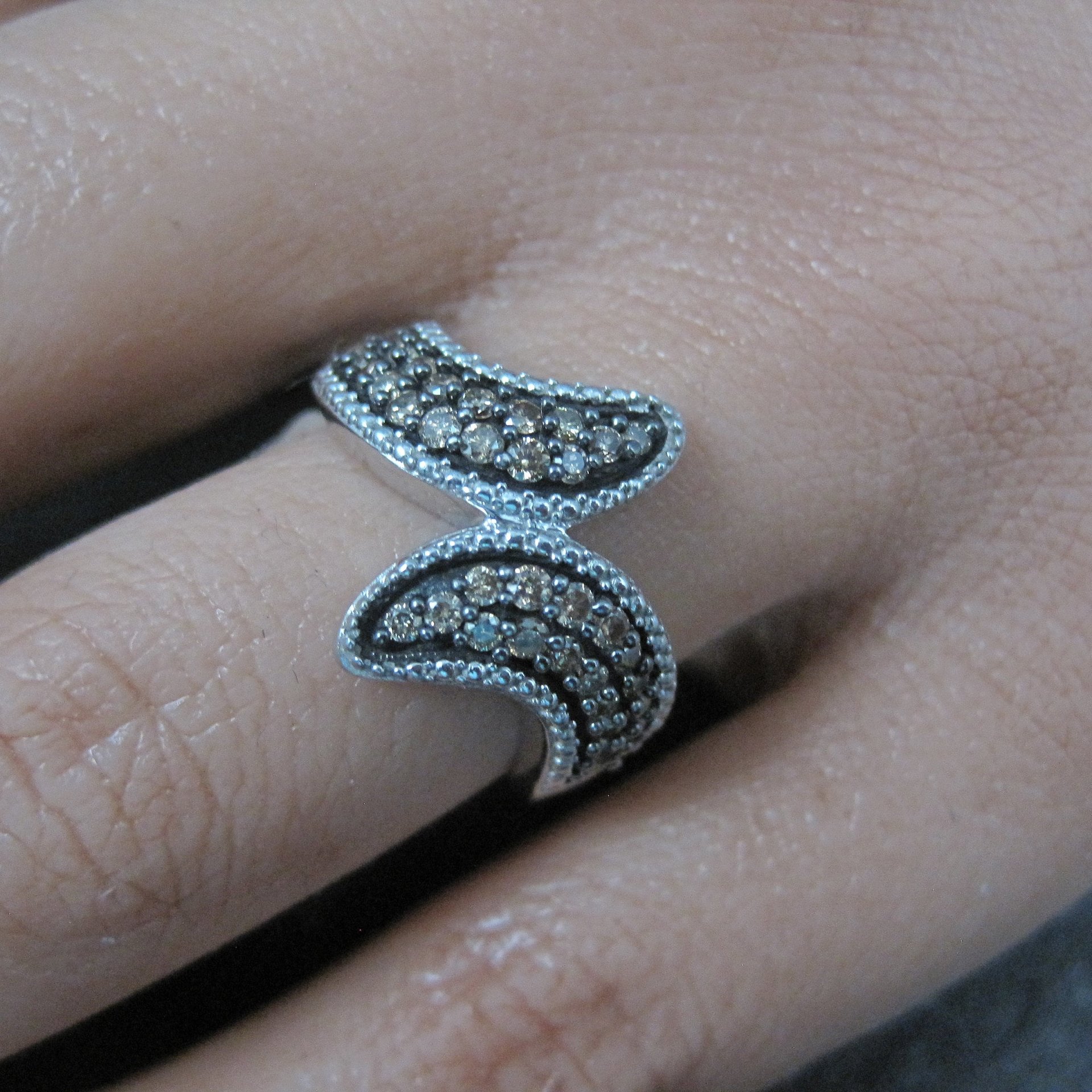 Champagne Diamond Ring Size 5 Sterling Silver Estate Jewelry