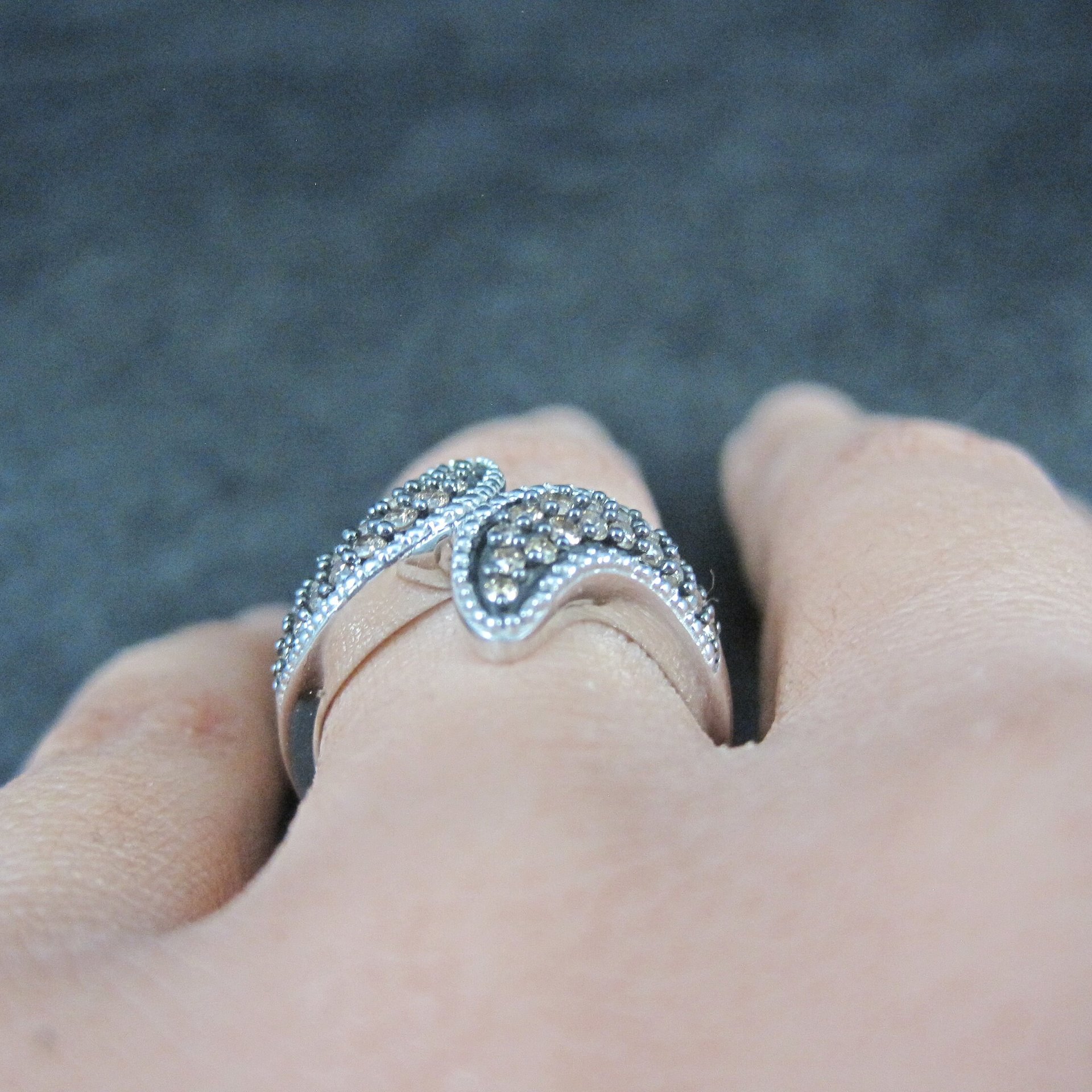 Champagne Diamond Ring Size 5 Sterling Silver Estate Jewelry
