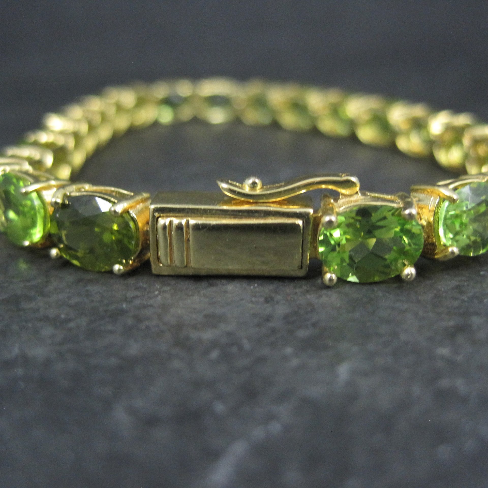 Peridot Tennis Bracelet Estate Vermeil Sterling Silver 7.5"