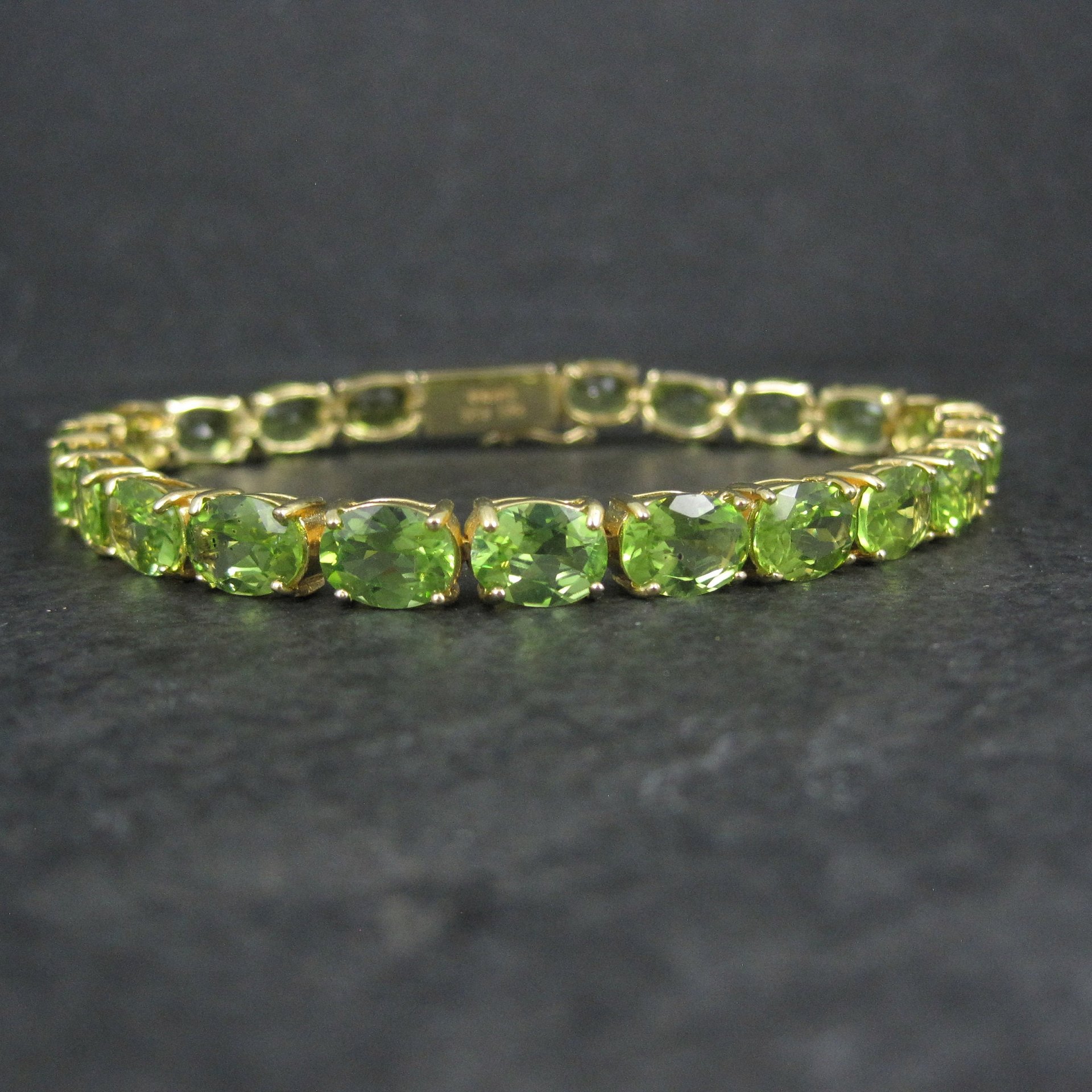 Peridot Tennis Bracelet Estate Vermeil Sterling Silver 7.5"