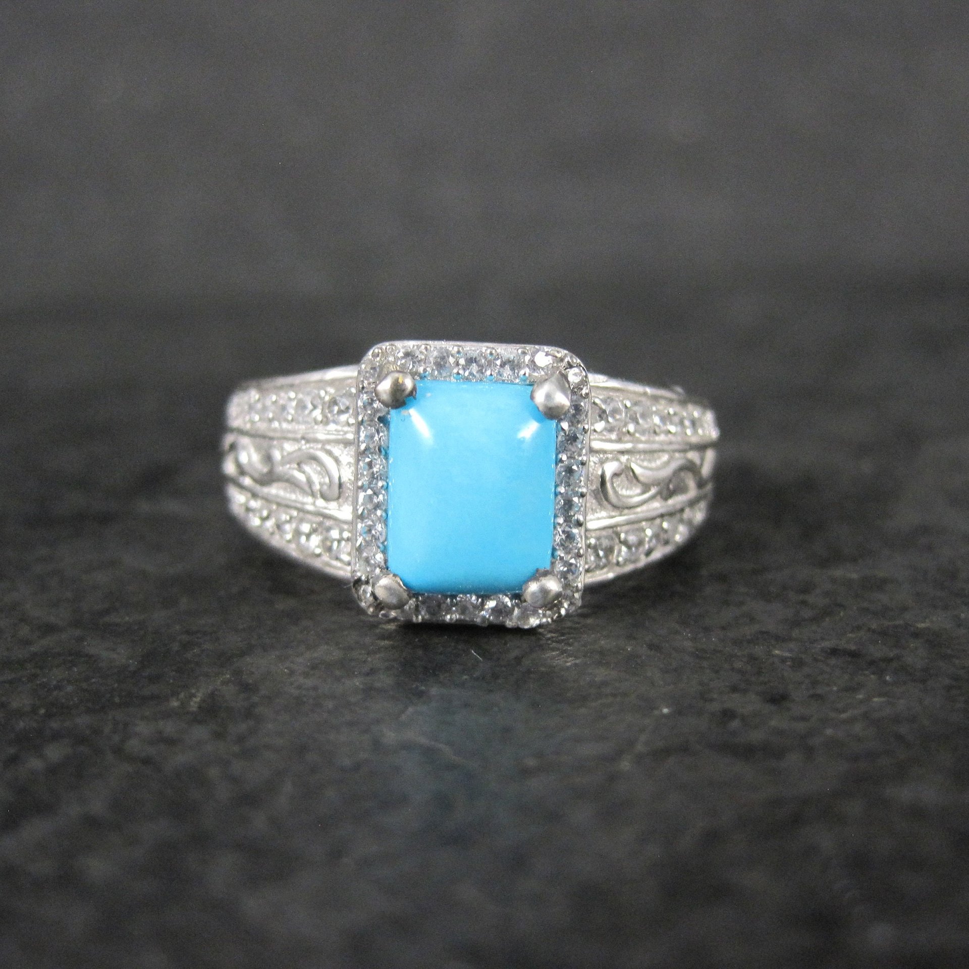 Sleeping Beauty Turquoise Cocktail Ring Sterling Silver Size 8