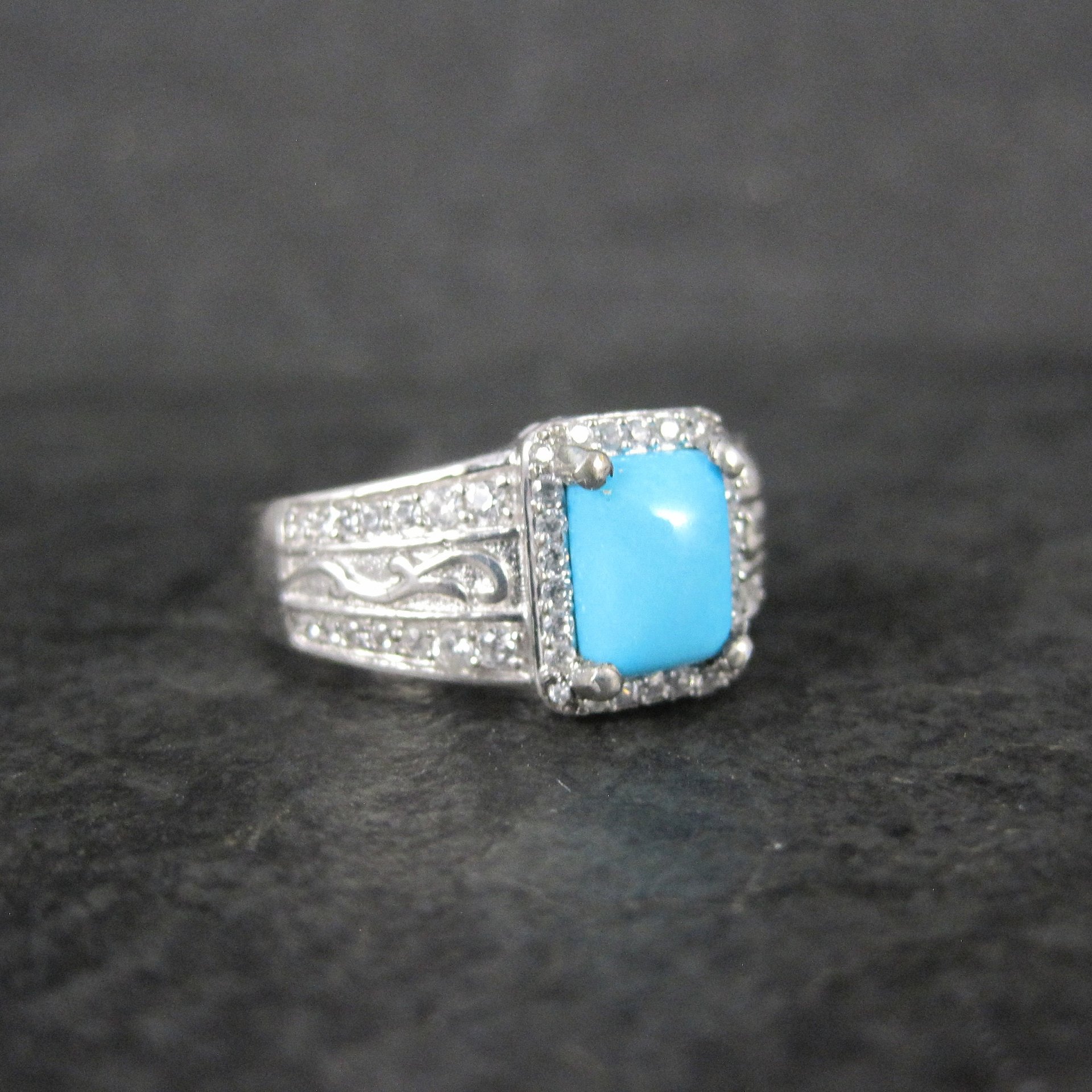Sleeping Beauty Turquoise Cocktail Ring Sterling Silver Size 8