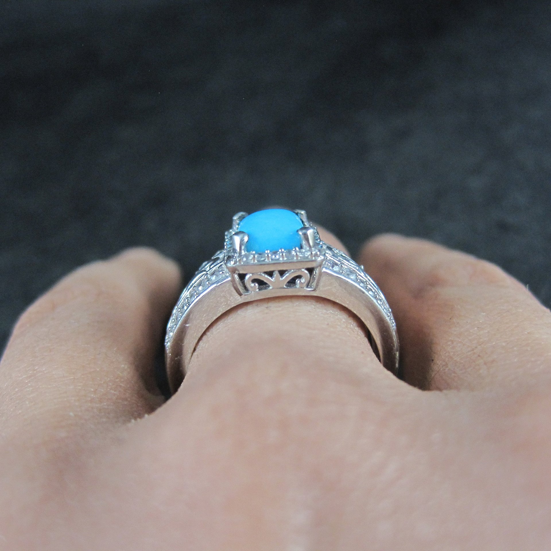 Sleeping Beauty Turquoise Cocktail Ring Sterling Silver Size 8