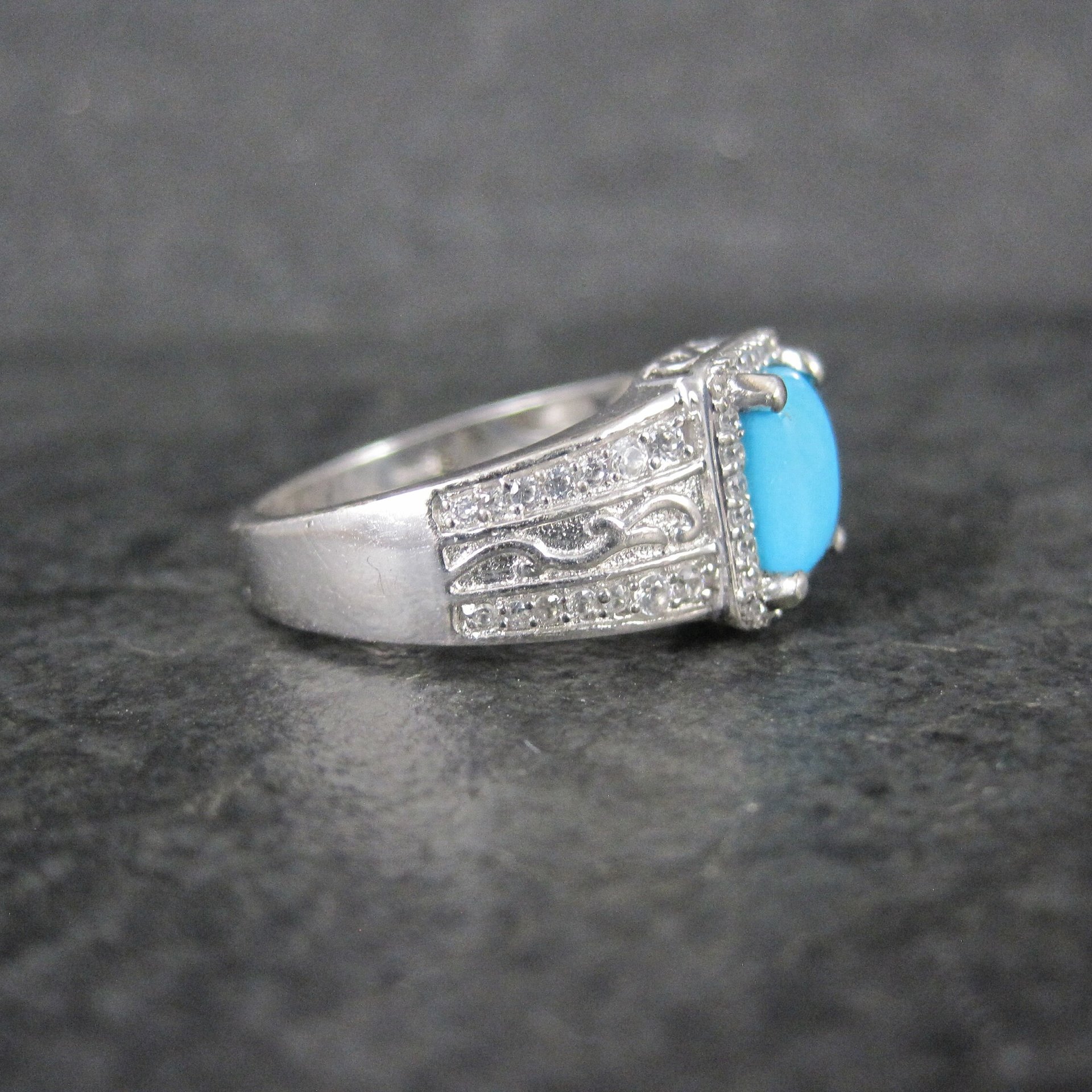 Sleeping Beauty Turquoise Cocktail Ring Sterling Silver Size 8