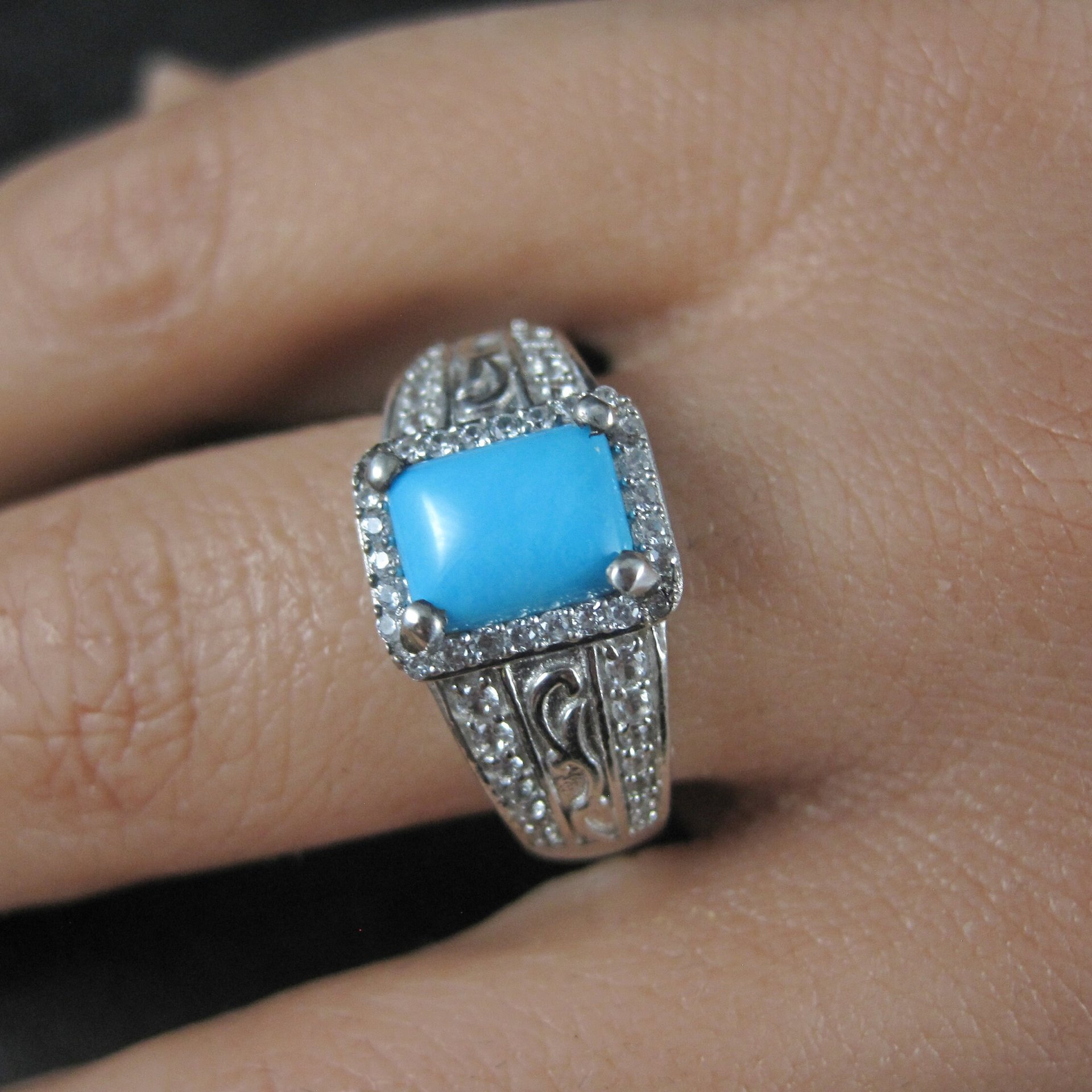 Sleeping Beauty Turquoise Cocktail Ring Sterling Silver Size 8