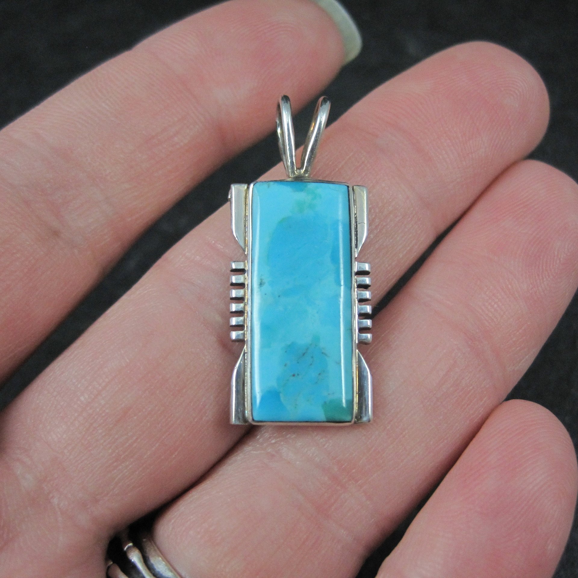 Sterling Turquoise Pendant Estate Silver