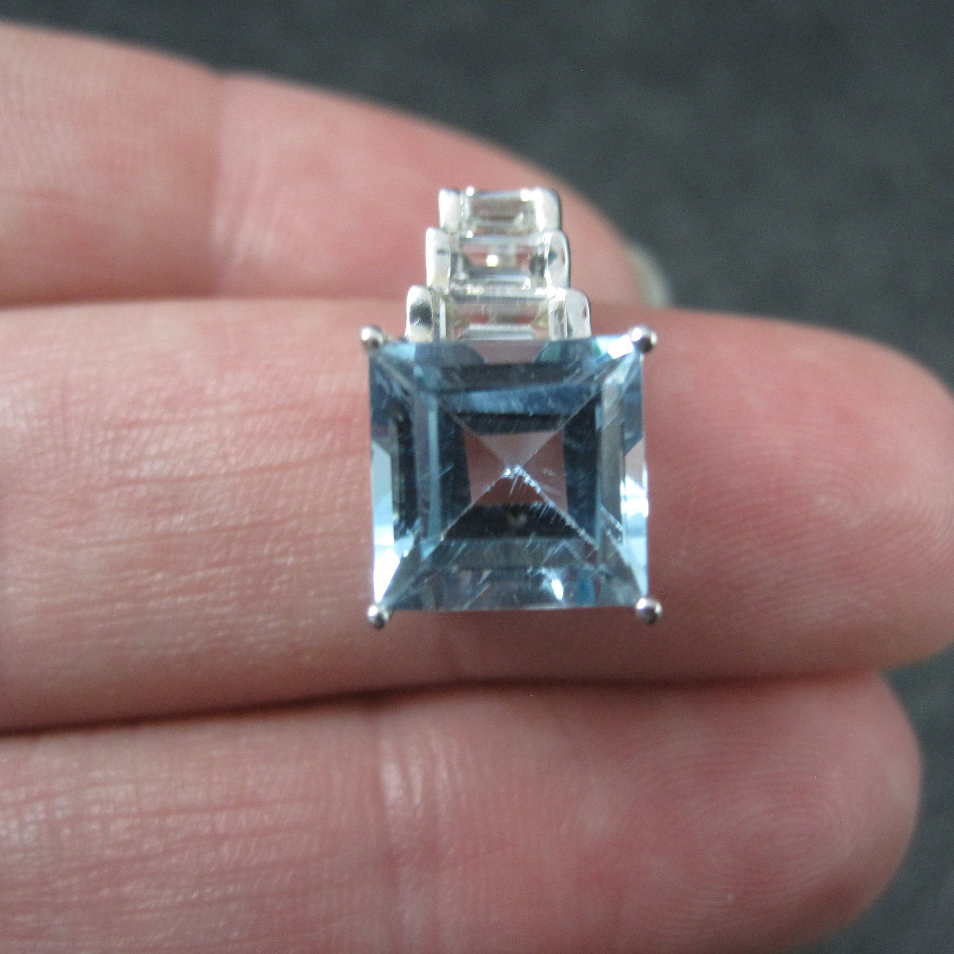 Blue and White Toapz Pendant Sterling Silver Princess Cut