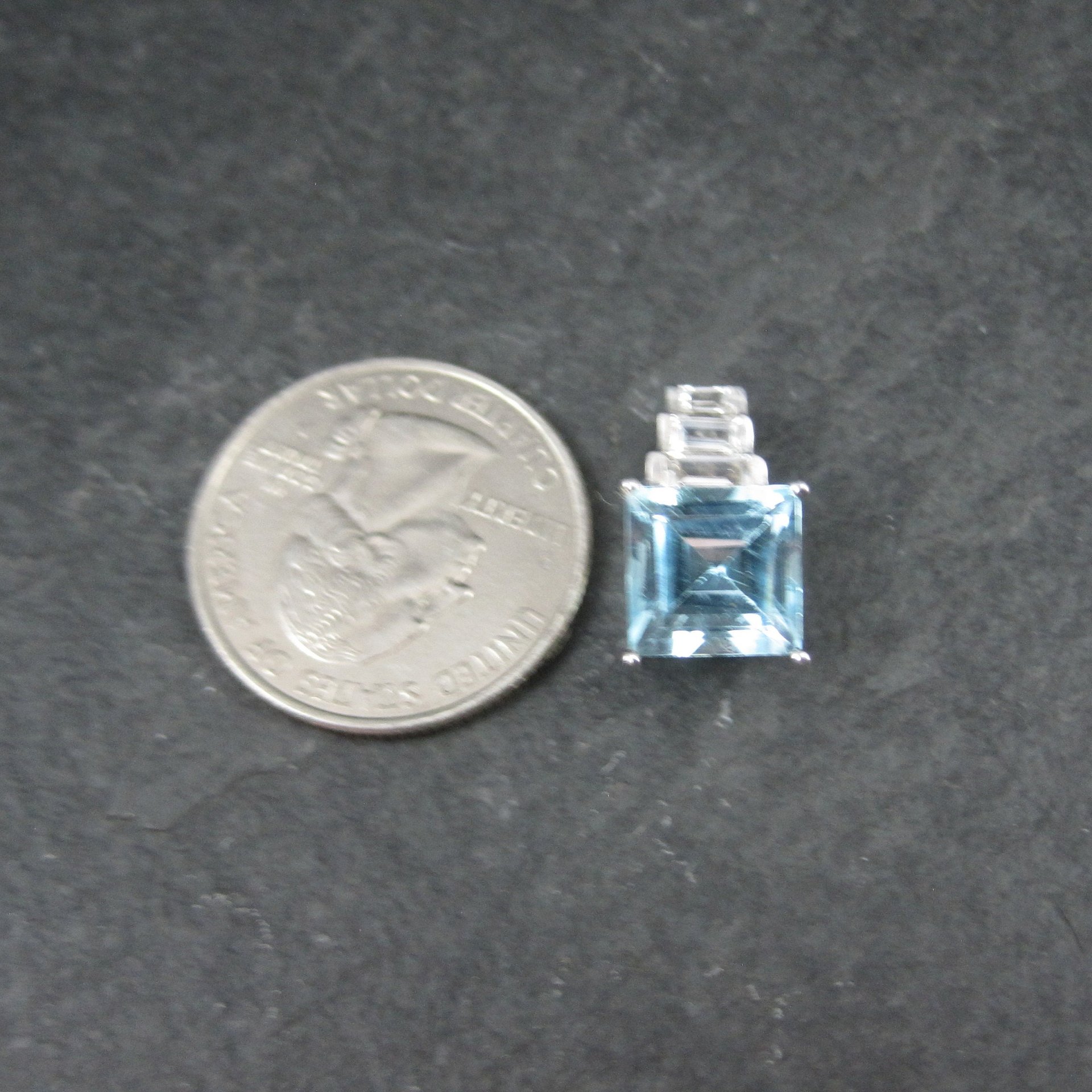 Blue and White Toapz Pendant Sterling Silver Princess Cut