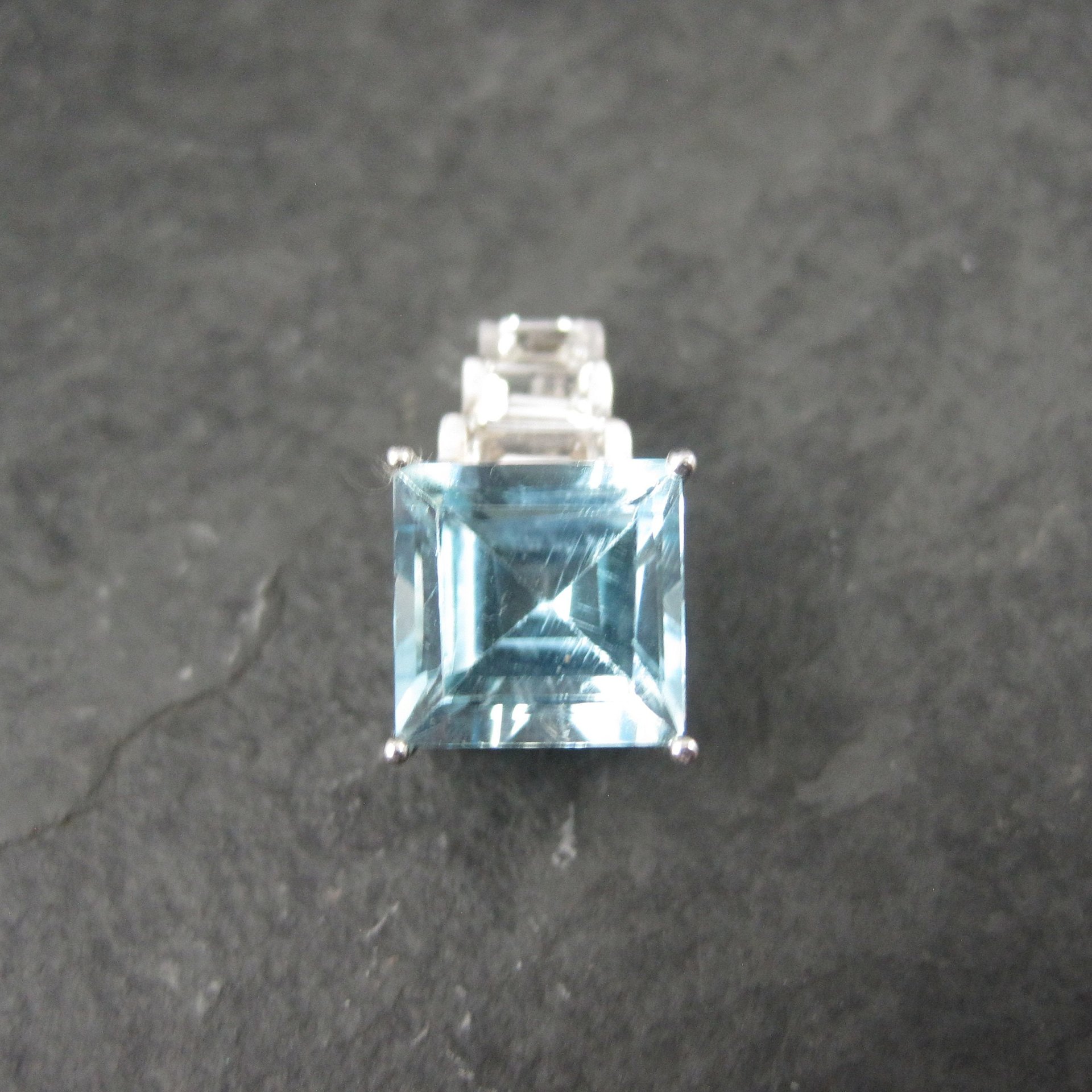 Blue and White Toapz Pendant Sterling Silver Princess Cut