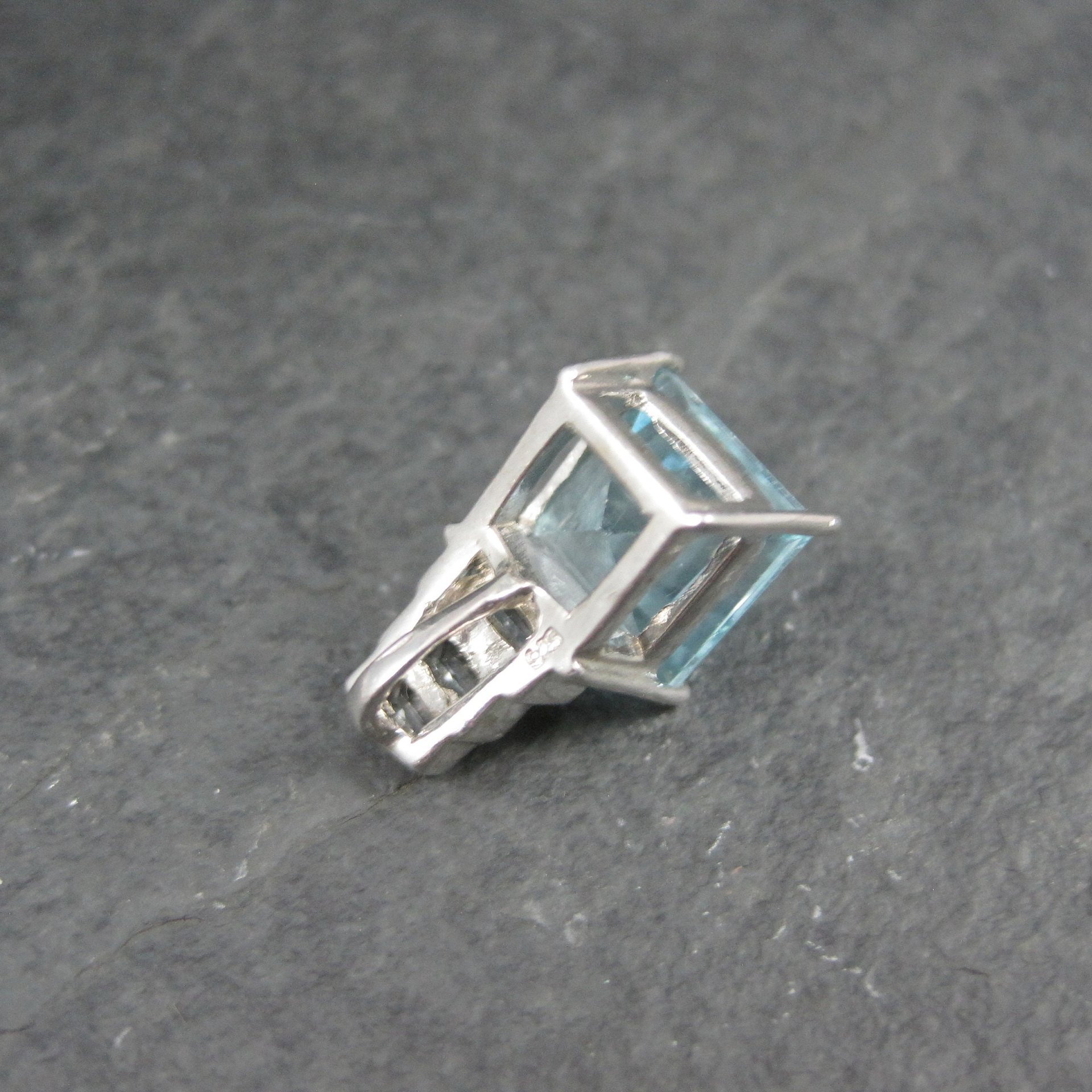 Blue and White Toapz Pendant Sterling Silver Princess Cut