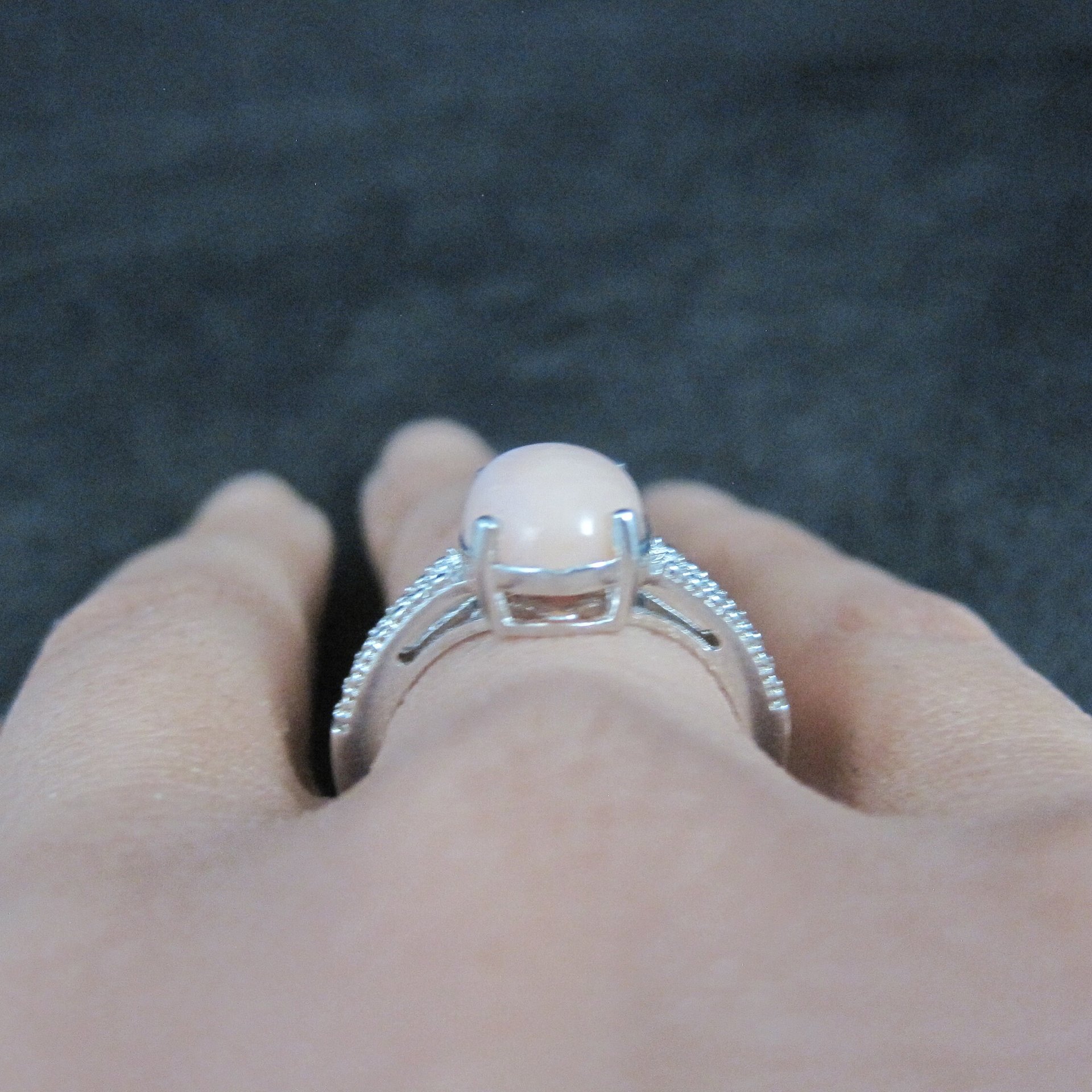 Sterling Silver Pink Opal Ring Size 7 Estate Jewelry