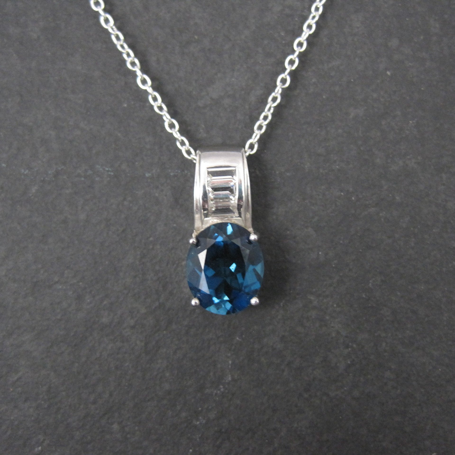 London Blue and White Topaz Pendant Necklace Sterling Silver Estate Jewelry