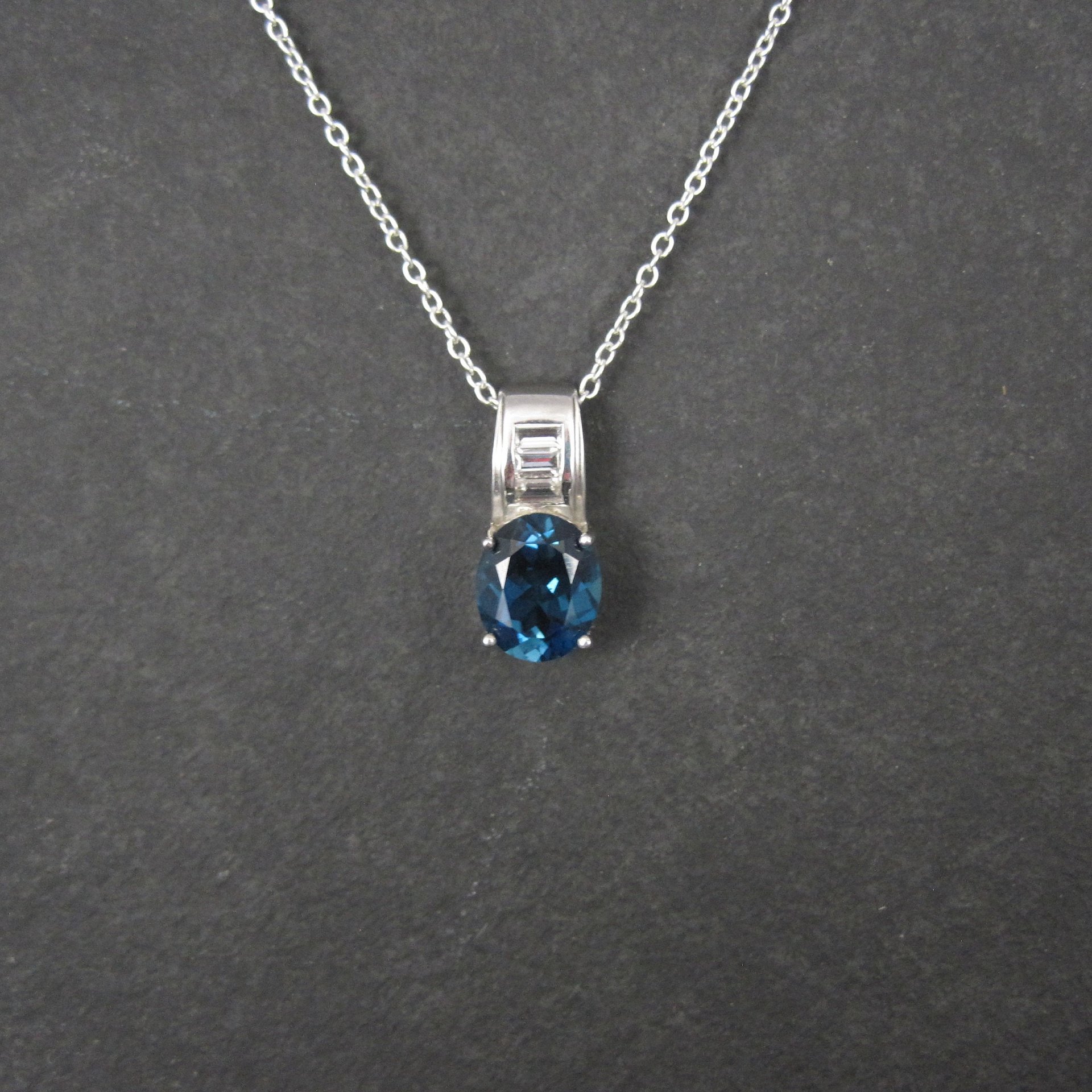 London Blue and White Topaz Pendant Necklace Sterling Silver Estate Jewelry