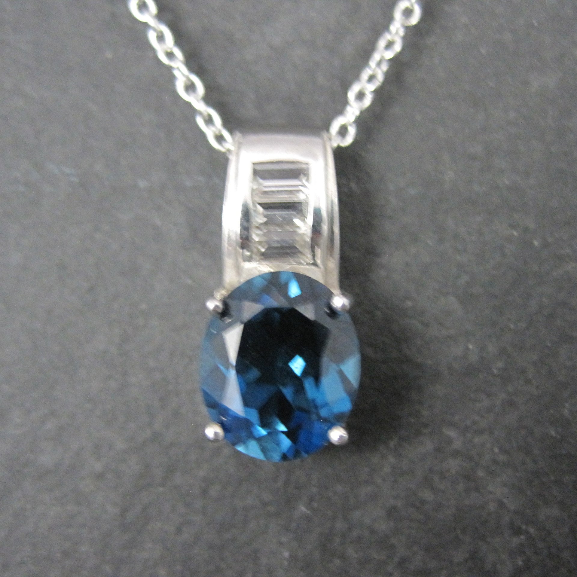 London Blue and White Topaz Pendant Necklace Sterling Silver Estate Jewelry