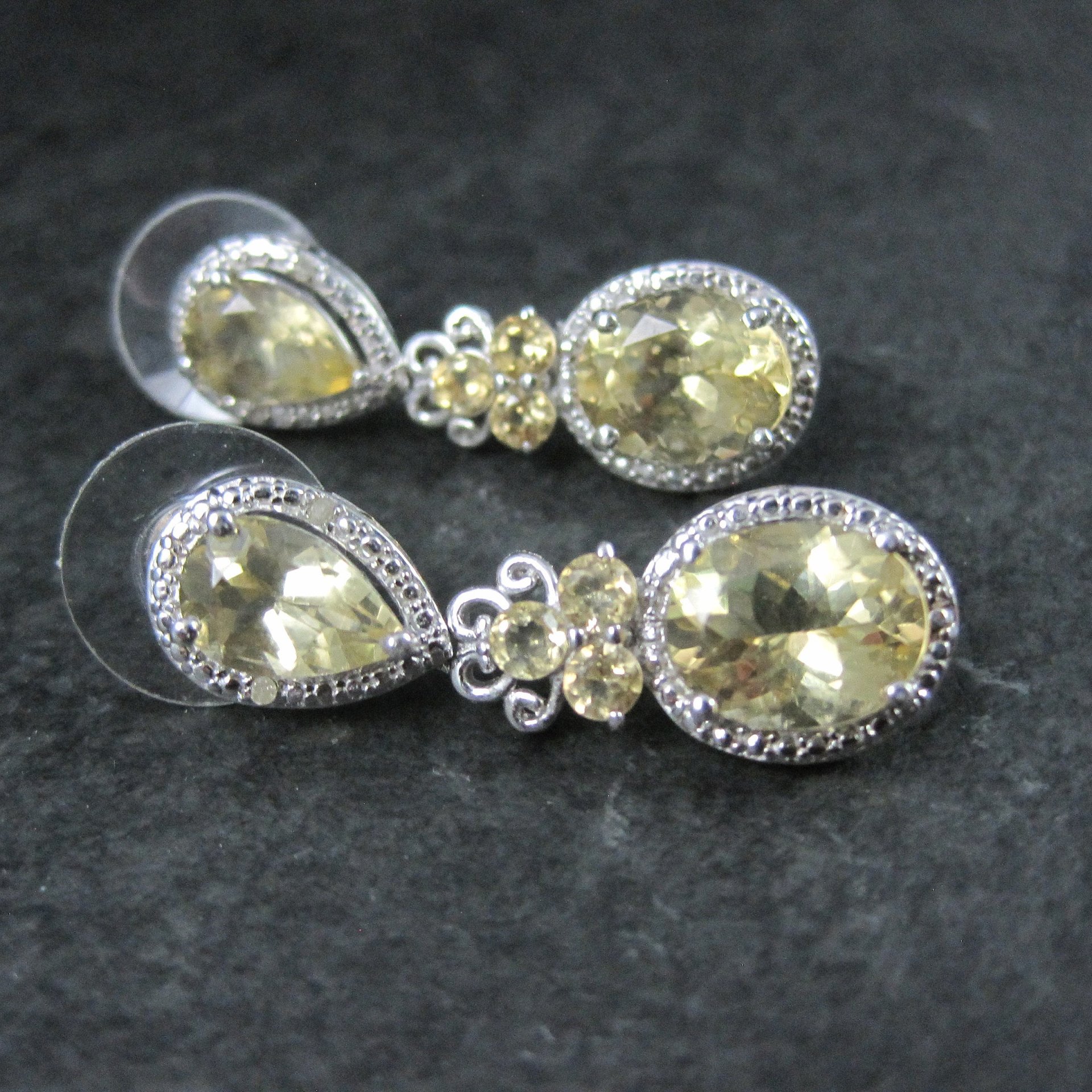 Faceted Lemon Quartz Earrings Sterling Silver Estate Jewelry