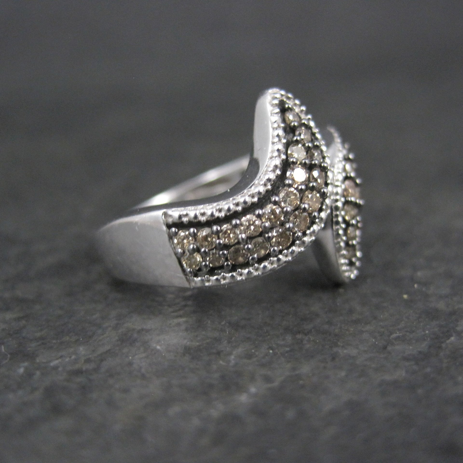 Champagne Diamond Ring Size 5 Sterling Silver Estate Jewelry