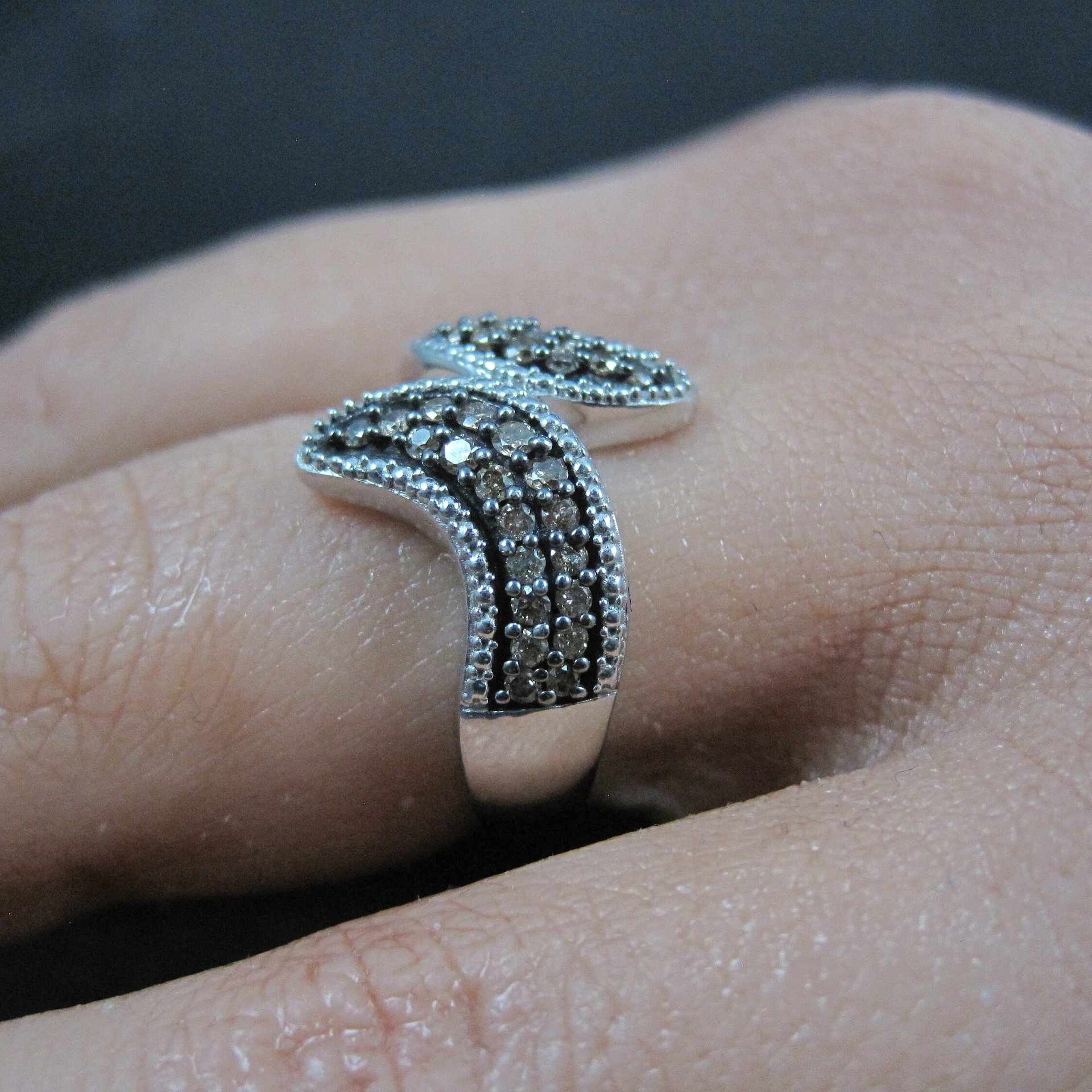 Champagne Diamond Ring Size 5 Sterling Silver Estate Jewelry