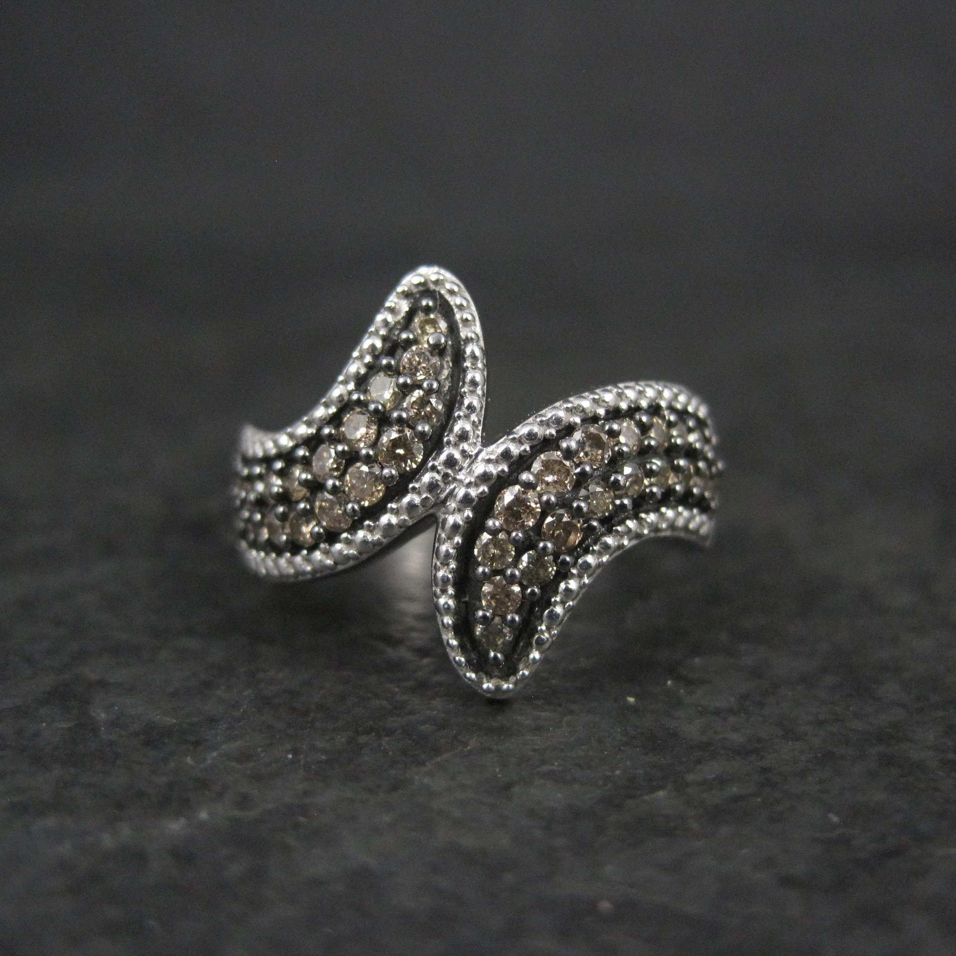 Champagne Diamond Ring Size 5 Sterling Silver Estate Jewelry