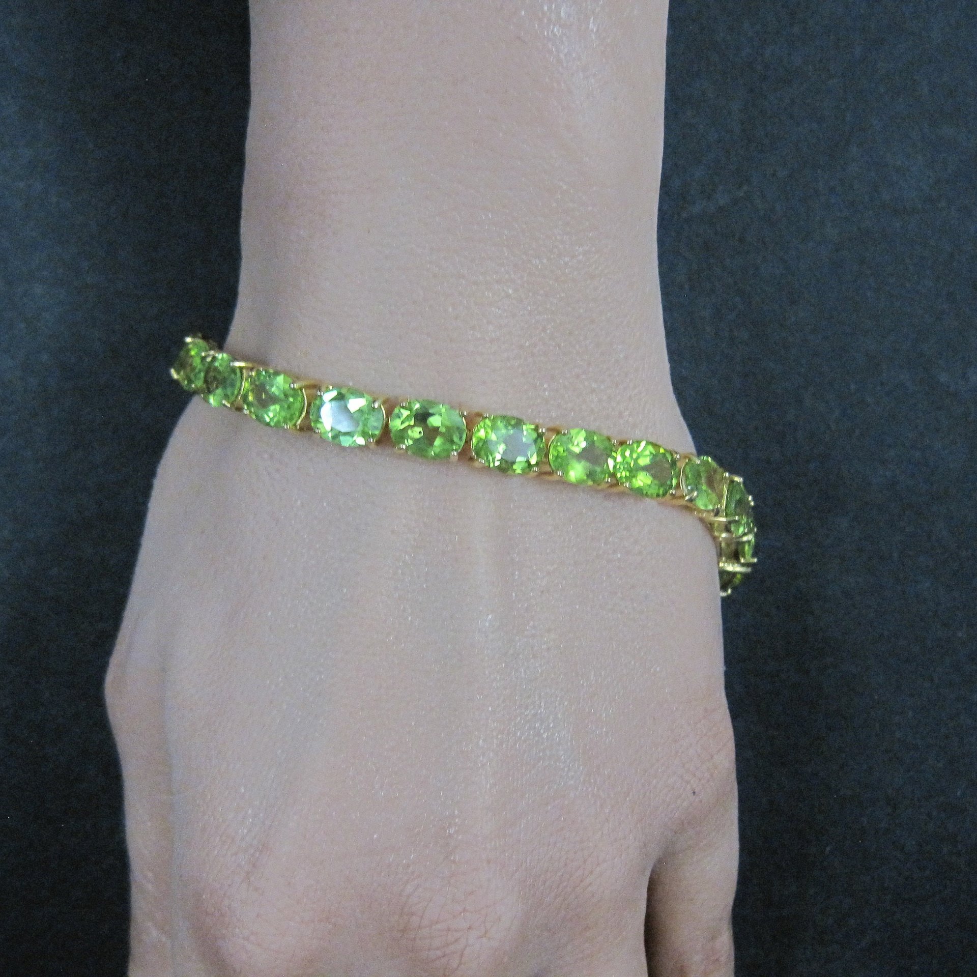 Peridot Tennis Bracelet Estate Vermeil Sterling Silver 7.5"