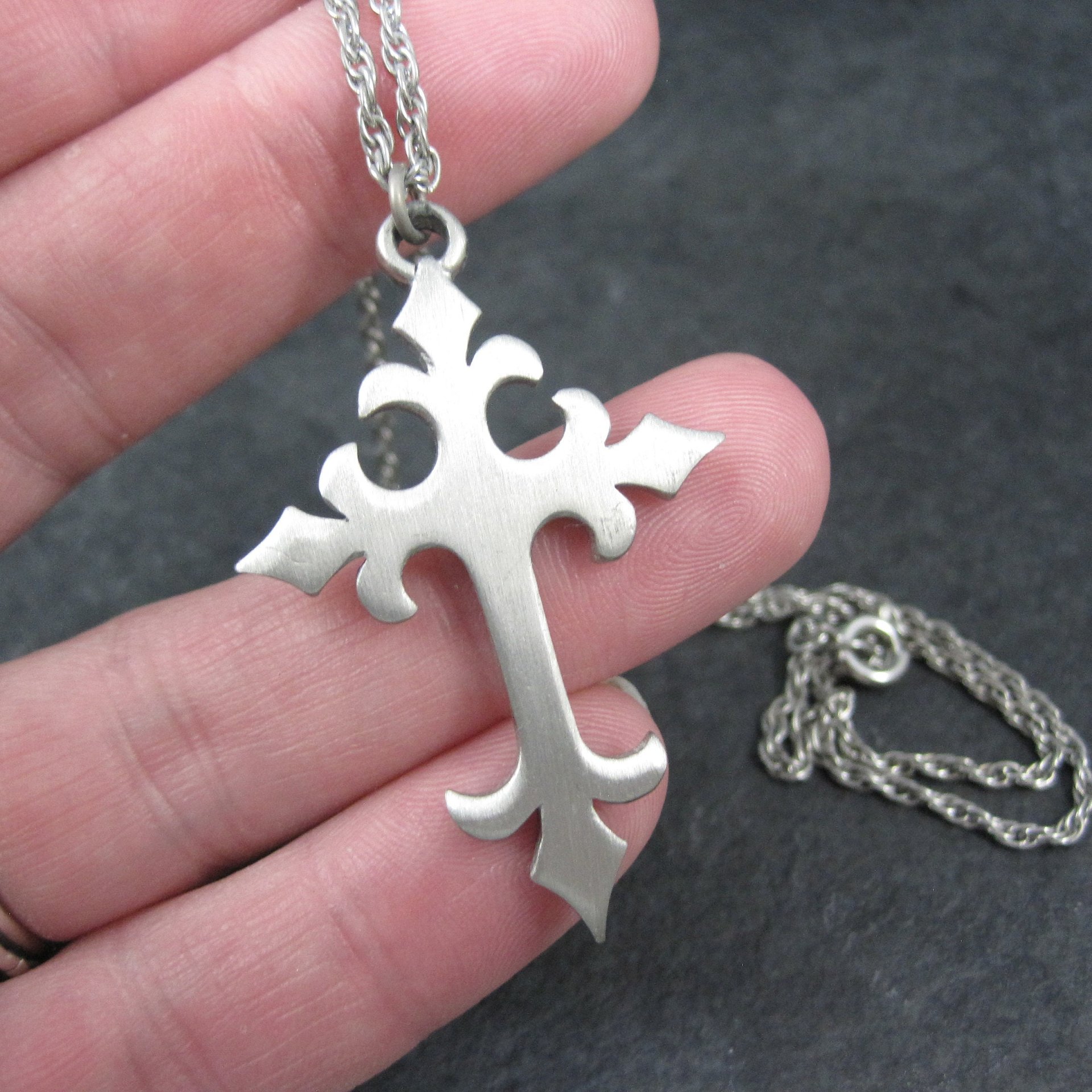 Vintage Pewter Cross Pendant Necklace Kelly Waters
