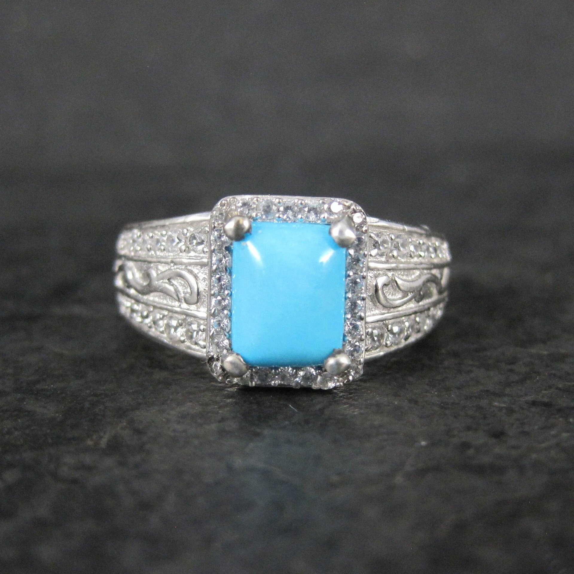 Sleeping Beauty Turquoise Cocktail Ring Sterling Silver Size 8