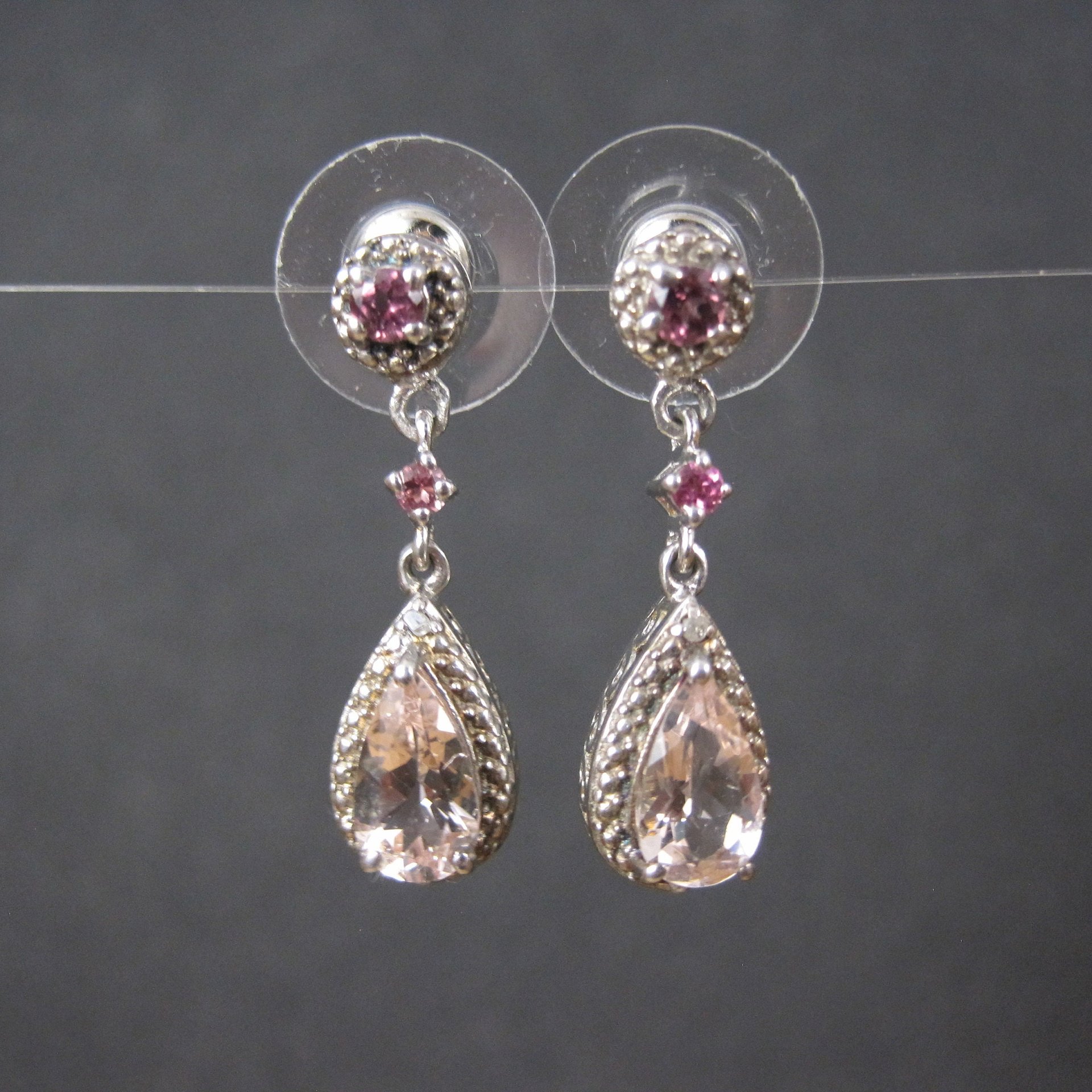 Morganite Amethyst and Pink Tourmaline Earrings Sterling Silver Estate Jewelry