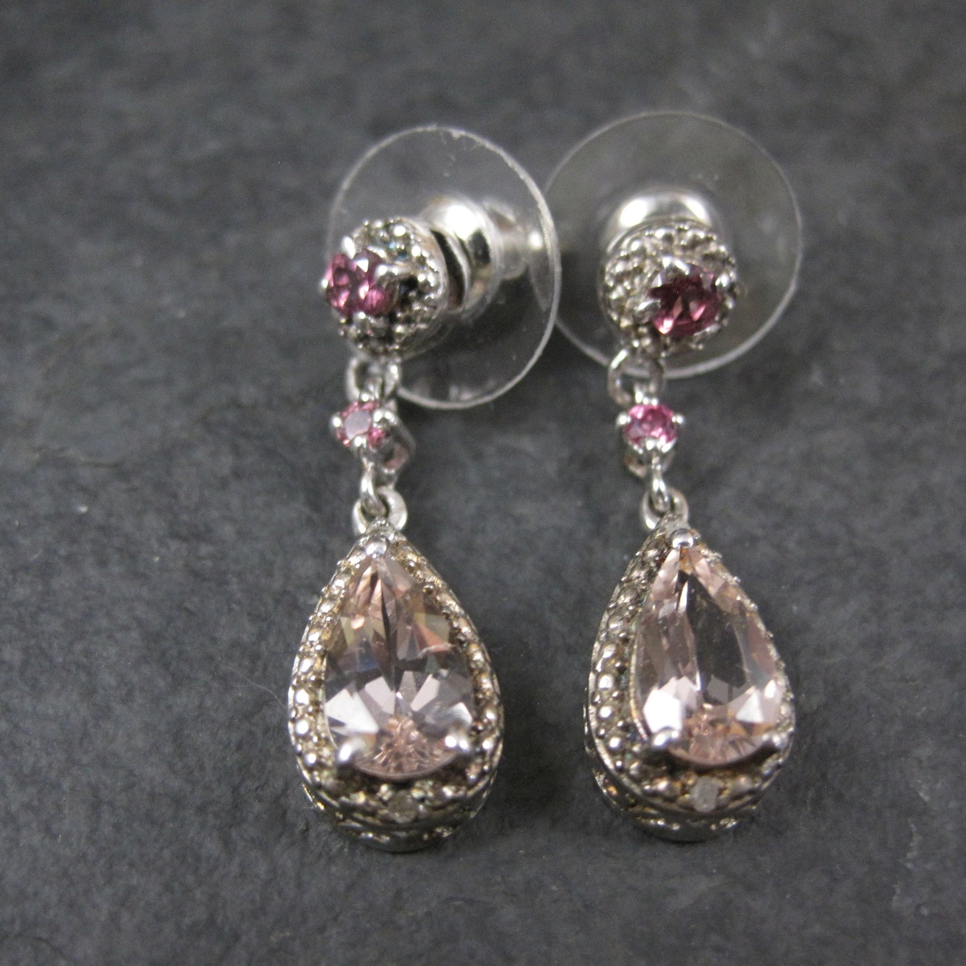 Morganite Amethyst and Pink Tourmaline Earrings Sterling Silver Estate Jewelry