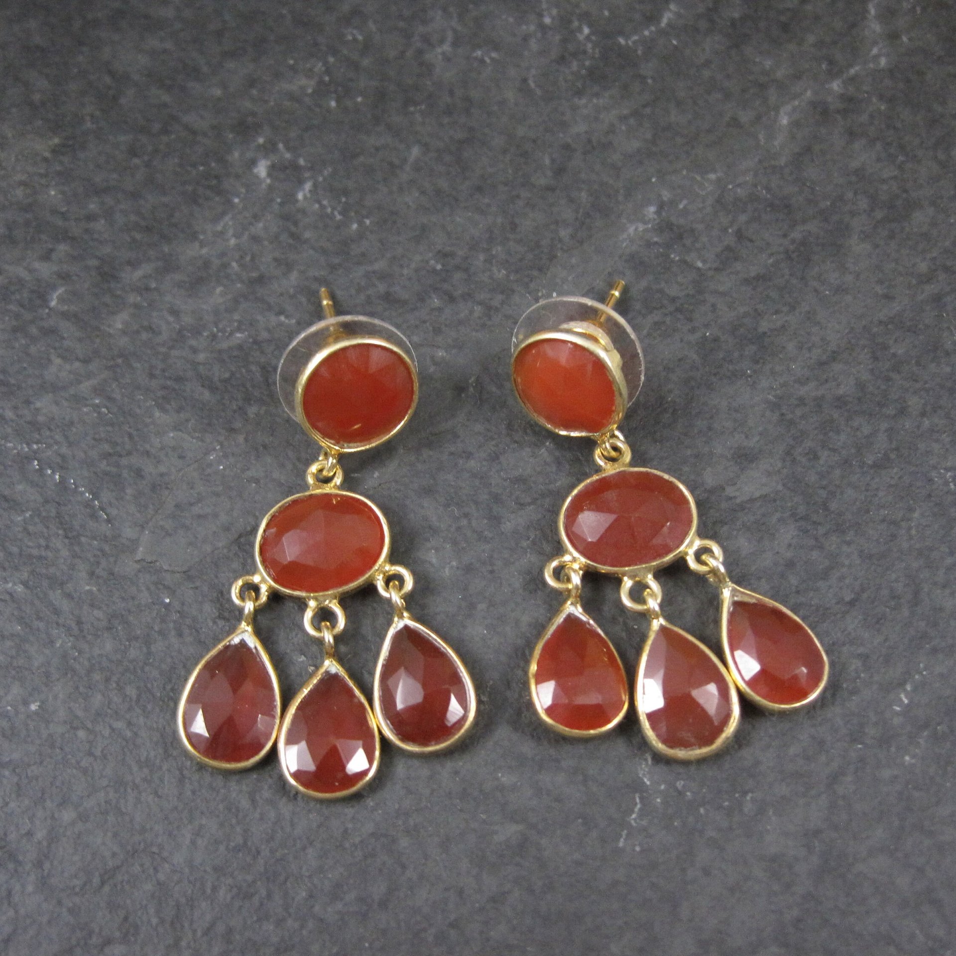 Vintage Vermeil Sterling Carnelian Earrings Estate Jewelry