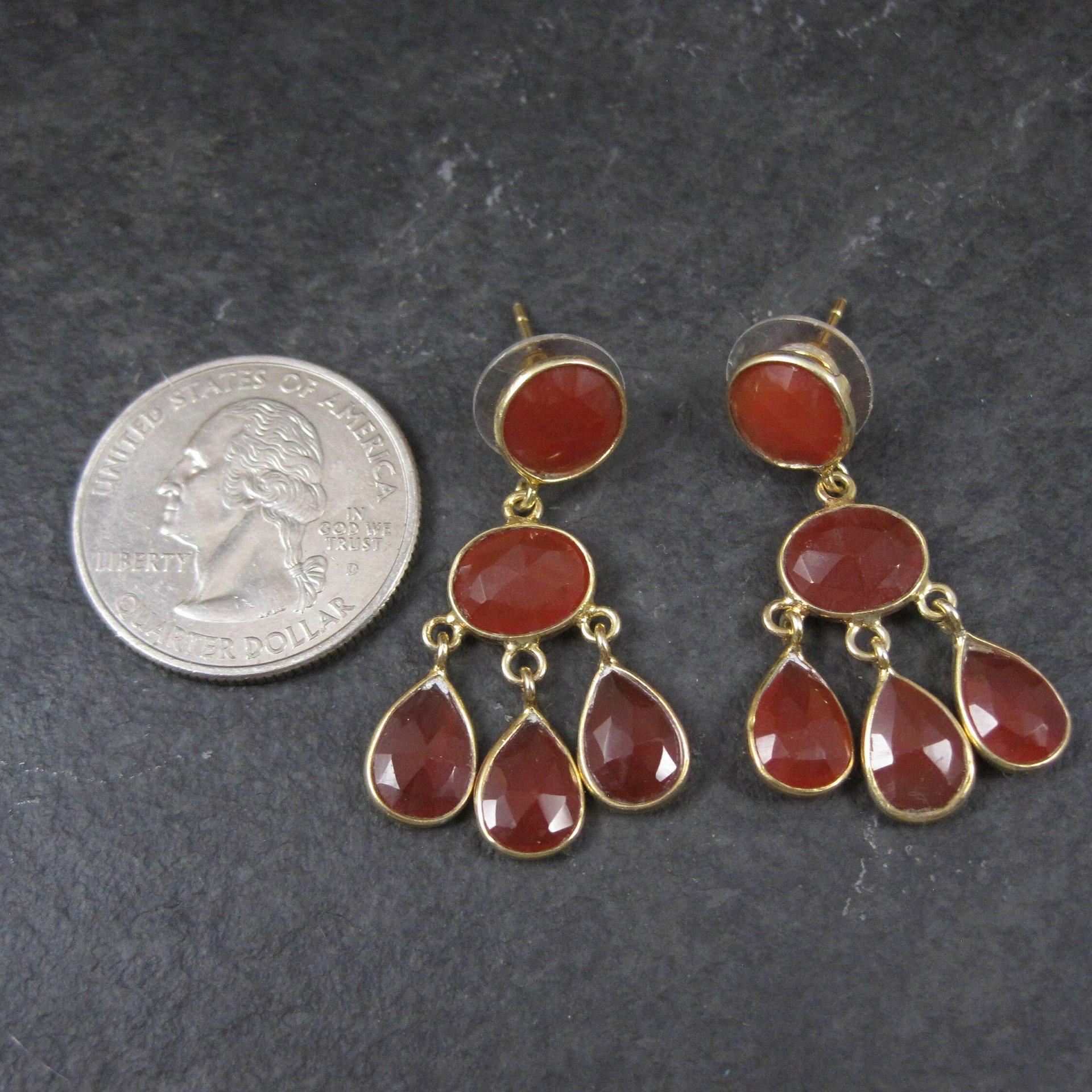 Vintage Vermeil Sterling Carnelian Earrings Estate Jewelry