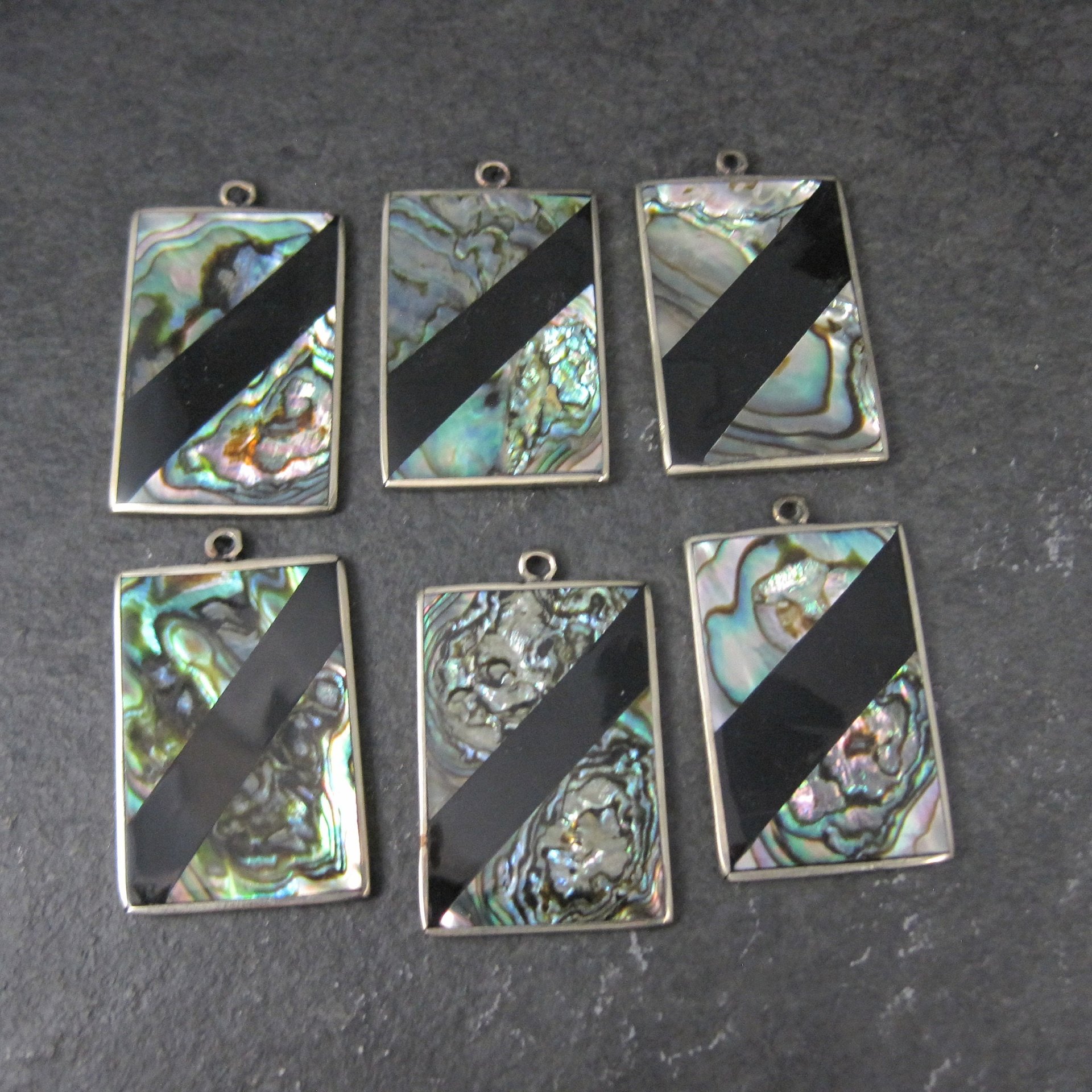 Lot of 7 Mexican Alpaca Abalone Inlay Earring Charms Pendants