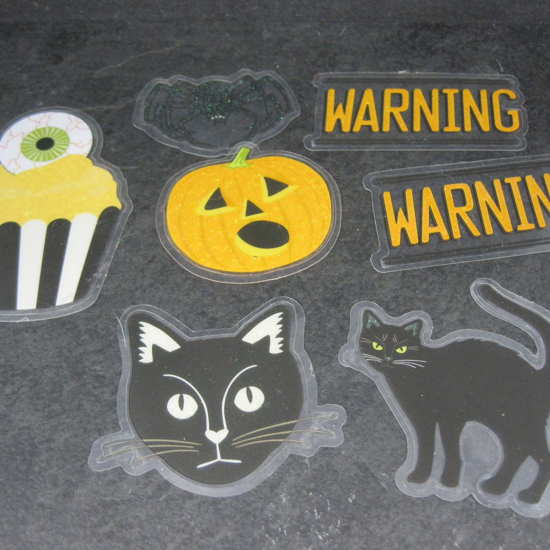Lot of 30 Diecut Halloween Stickers Clear Glitter Scrapbooking Cardmaking