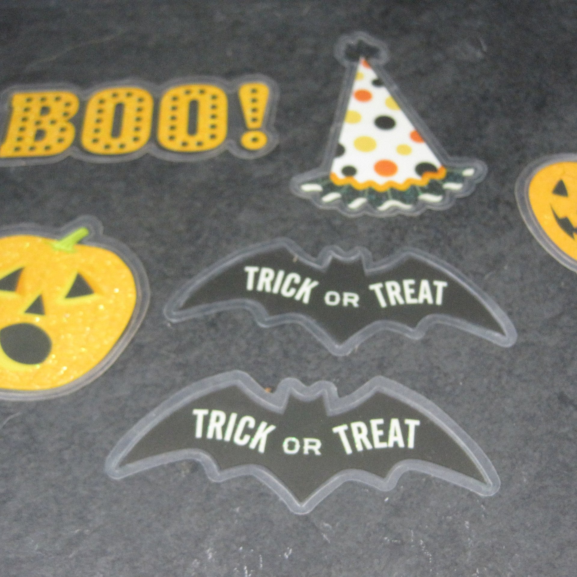Lot of 30 Diecut Halloween Stickers Clear Glitter Scrapbooking Cardmaking
