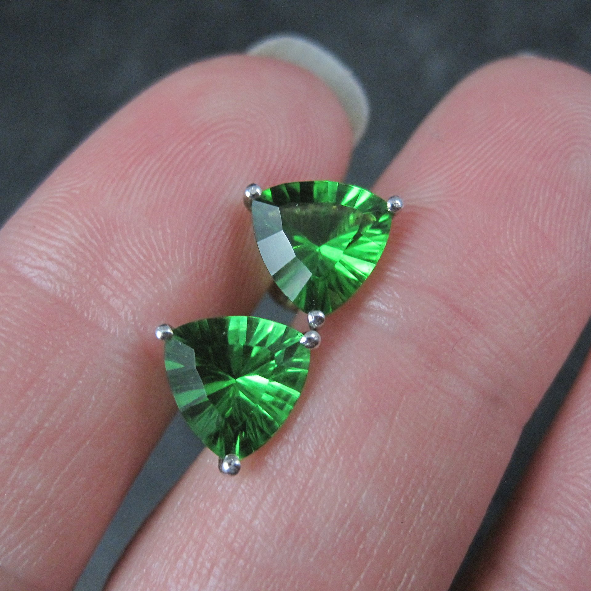 Trillion Chrome Diopside Stud Earrings 8MM Sterling Silver