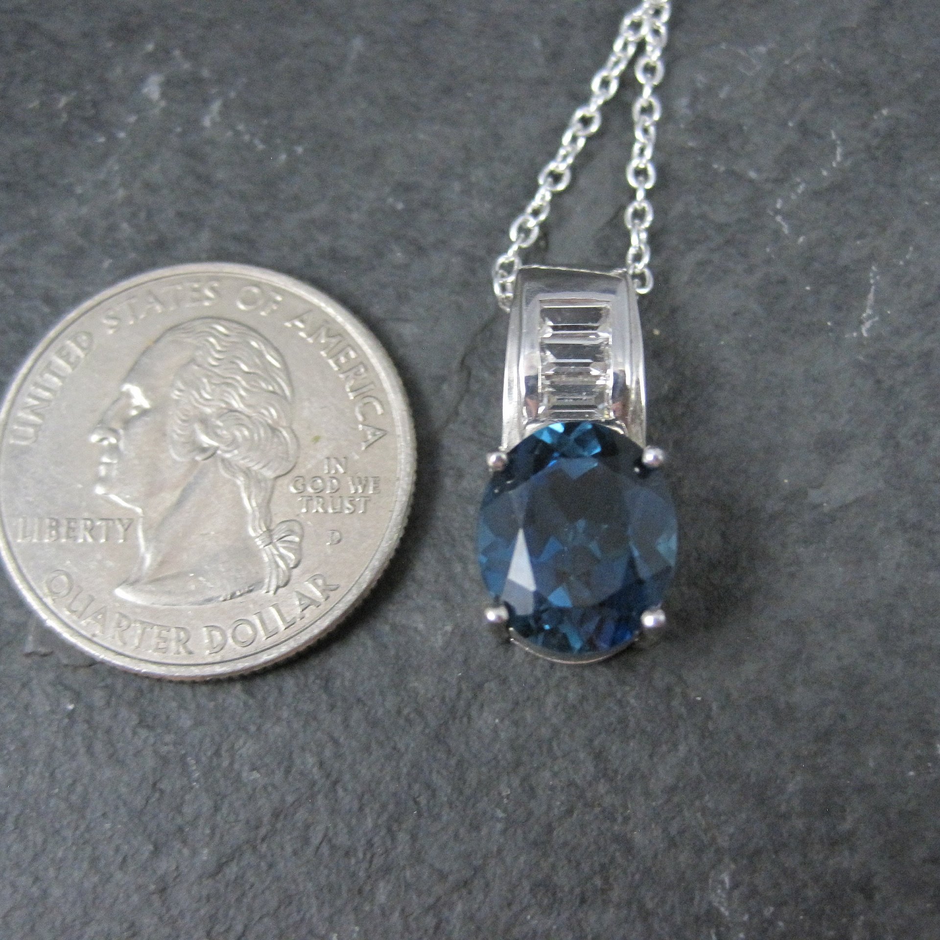 London Blue and White Topaz Pendant Necklace Sterling Silver Estate Jewelry