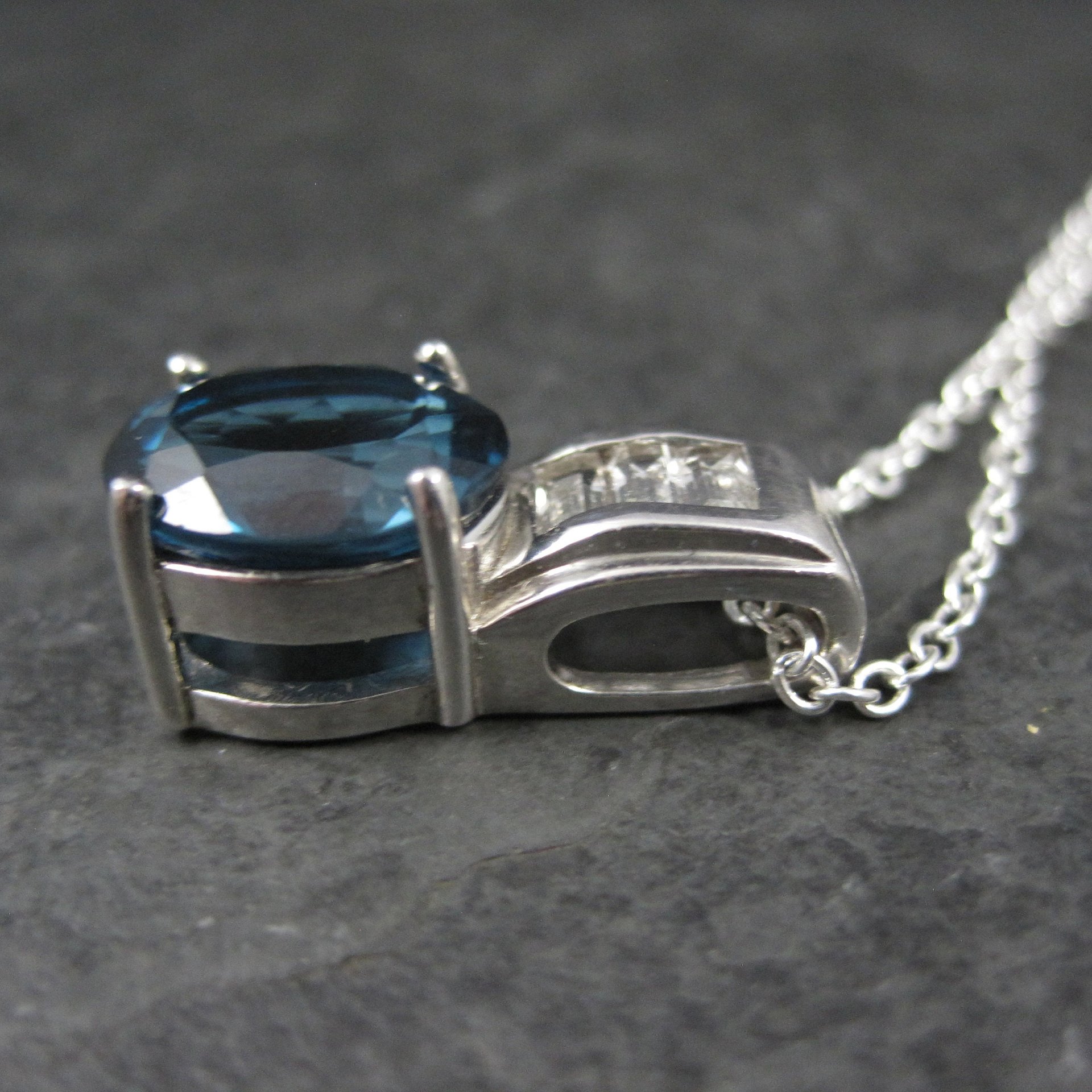 London Blue and White Topaz Pendant Necklace Sterling Silver Estate Jewelry