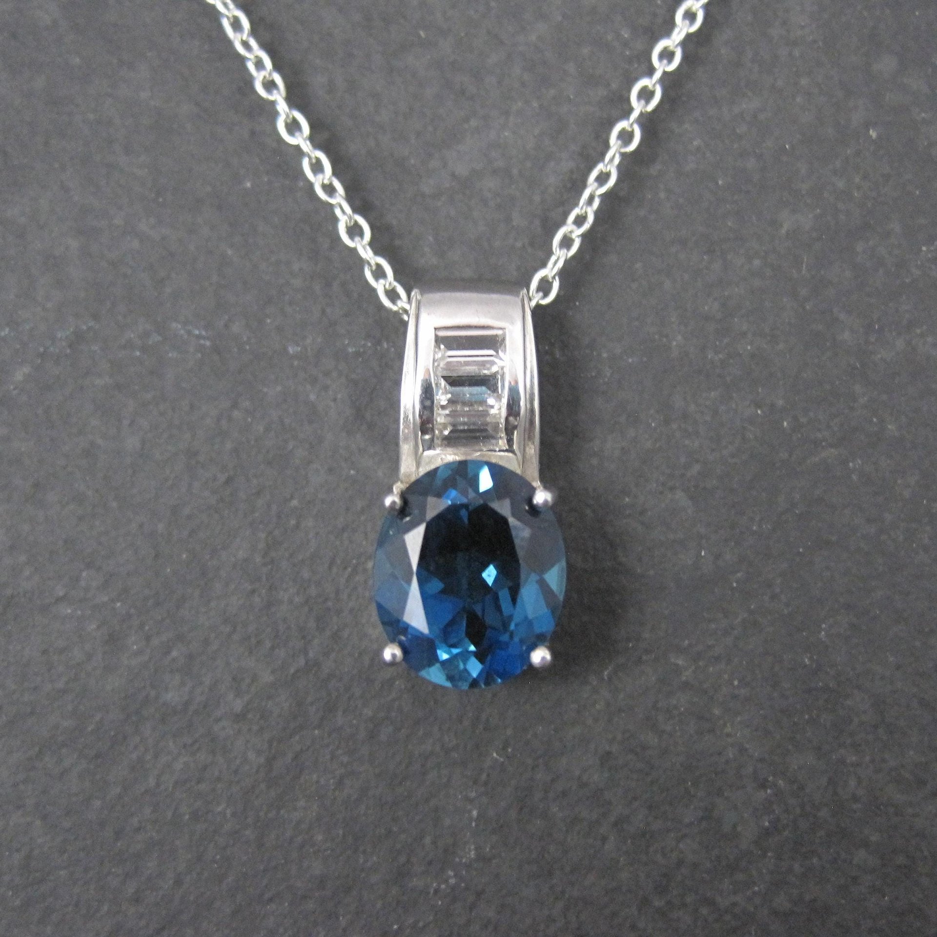 London Blue and White Topaz Pendant Necklace Sterling Silver Estate Jewelry
