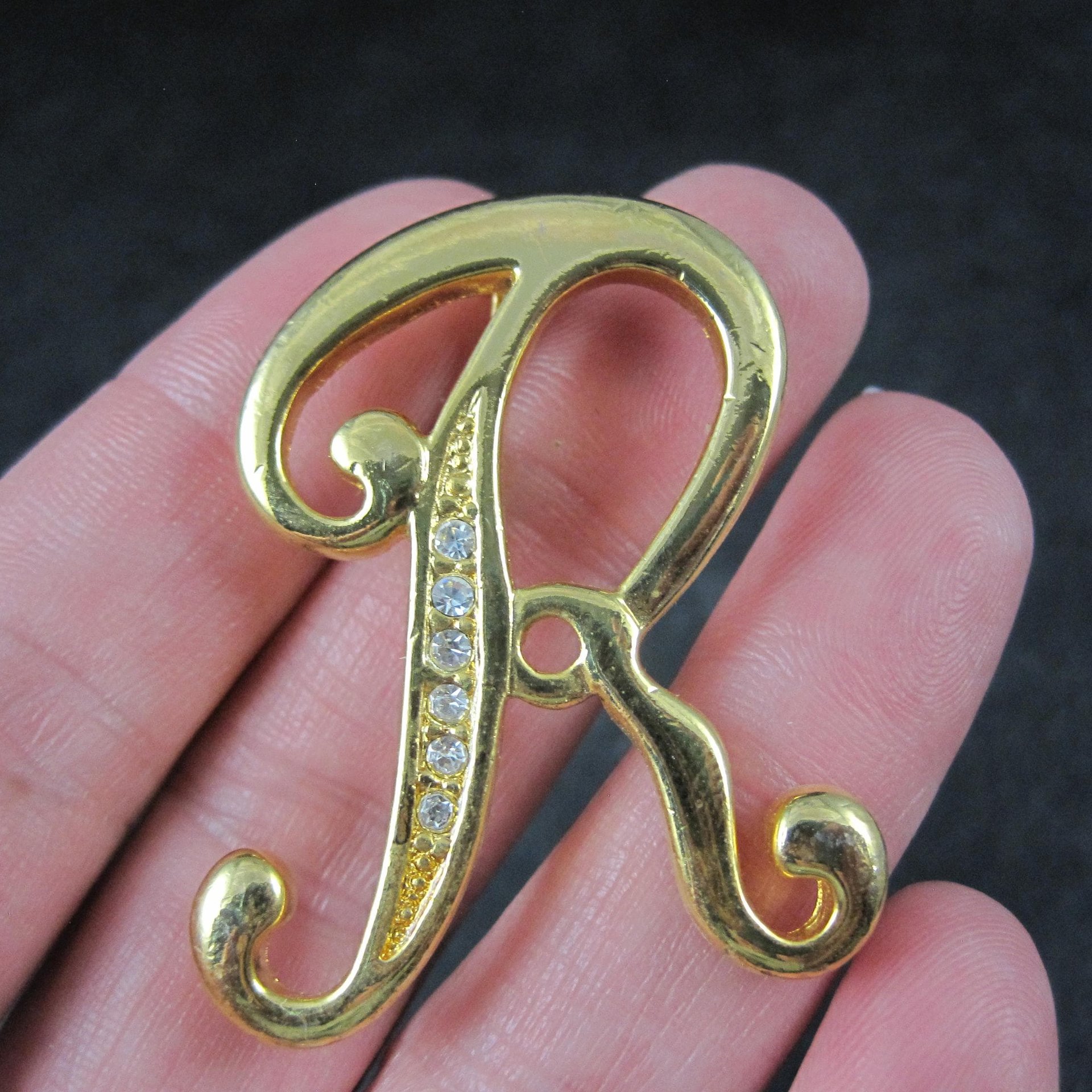 Vintage Rhinestone Initial R Brooch