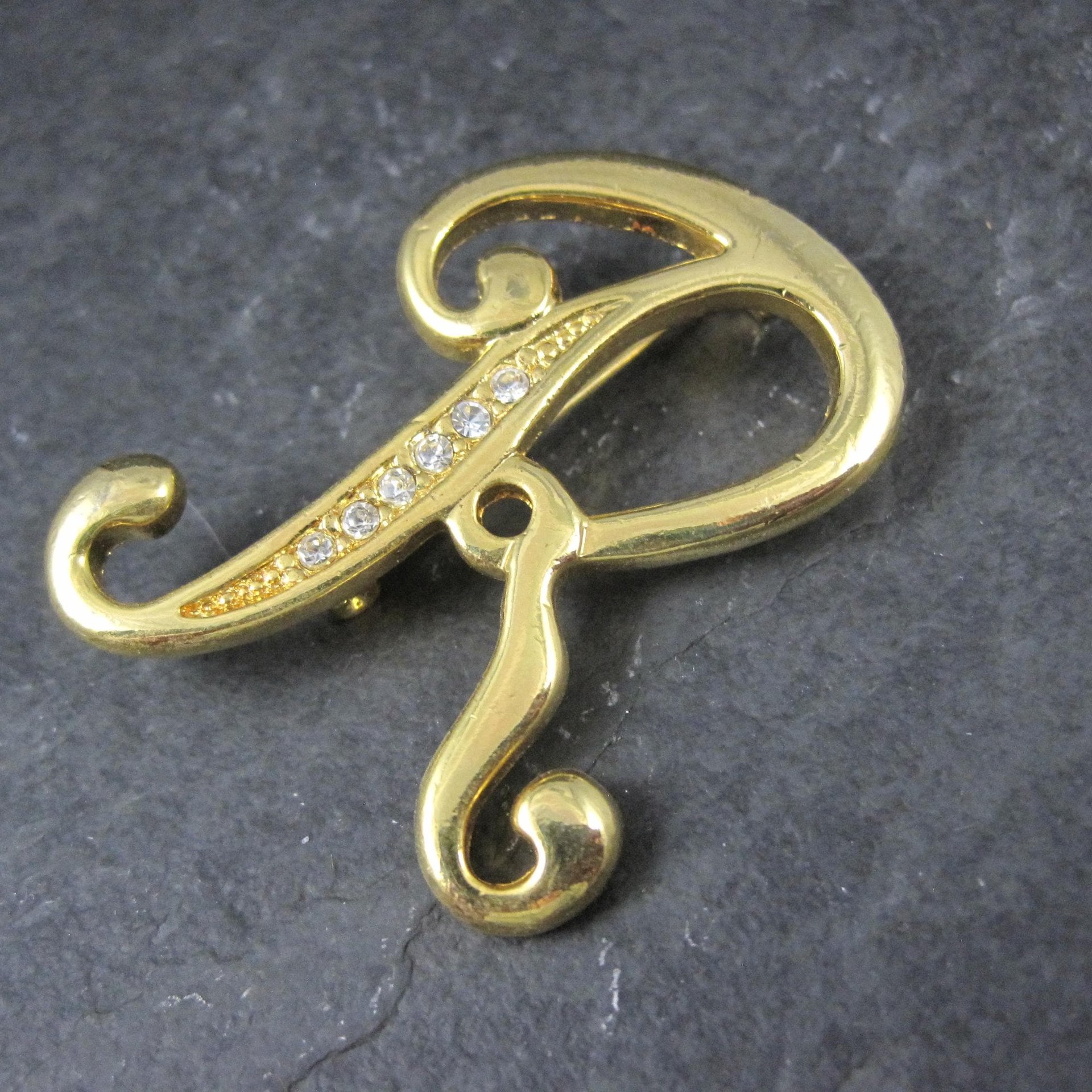 Vintage Rhinestone Initial R Brooch