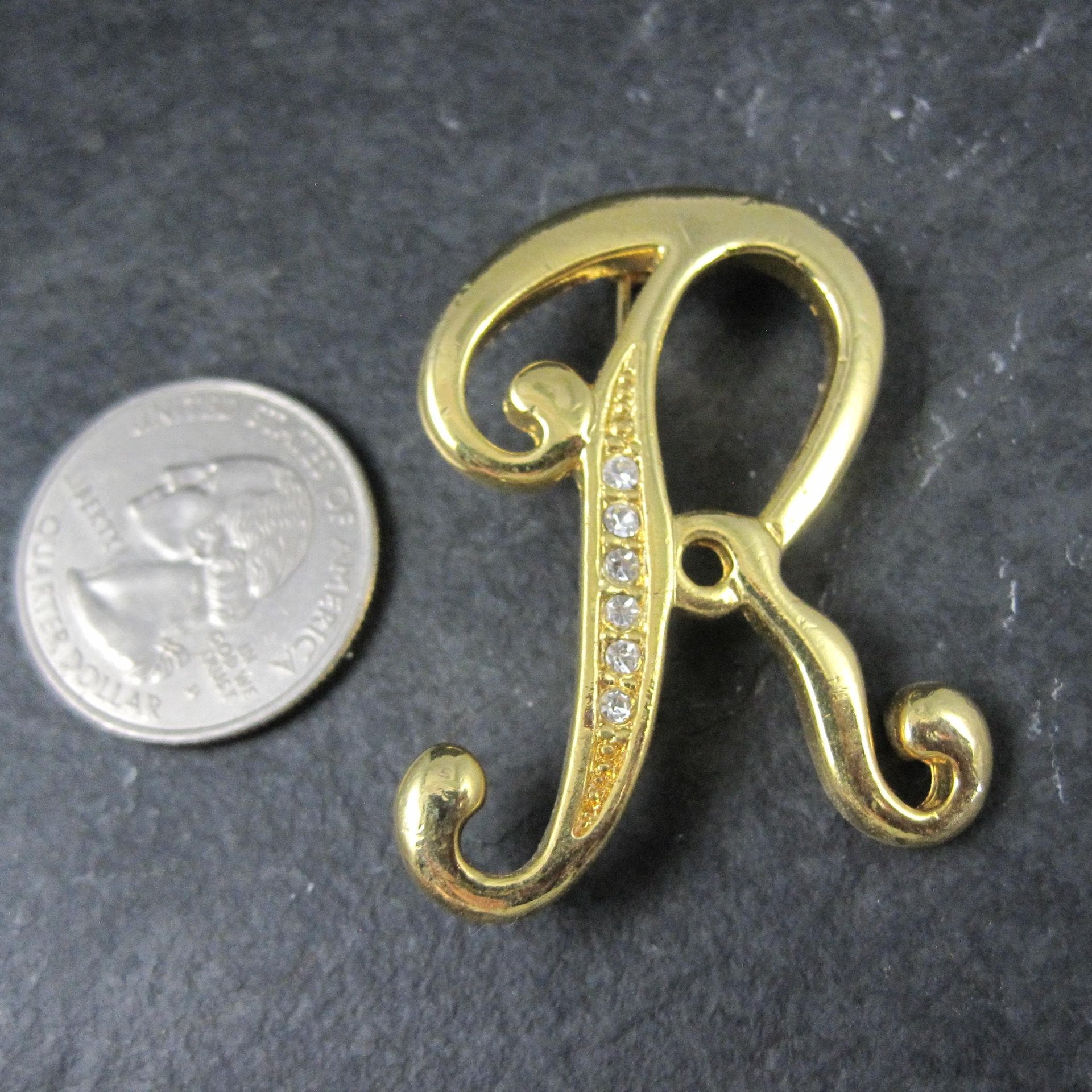 Vintage Rhinestone Initial R Brooch