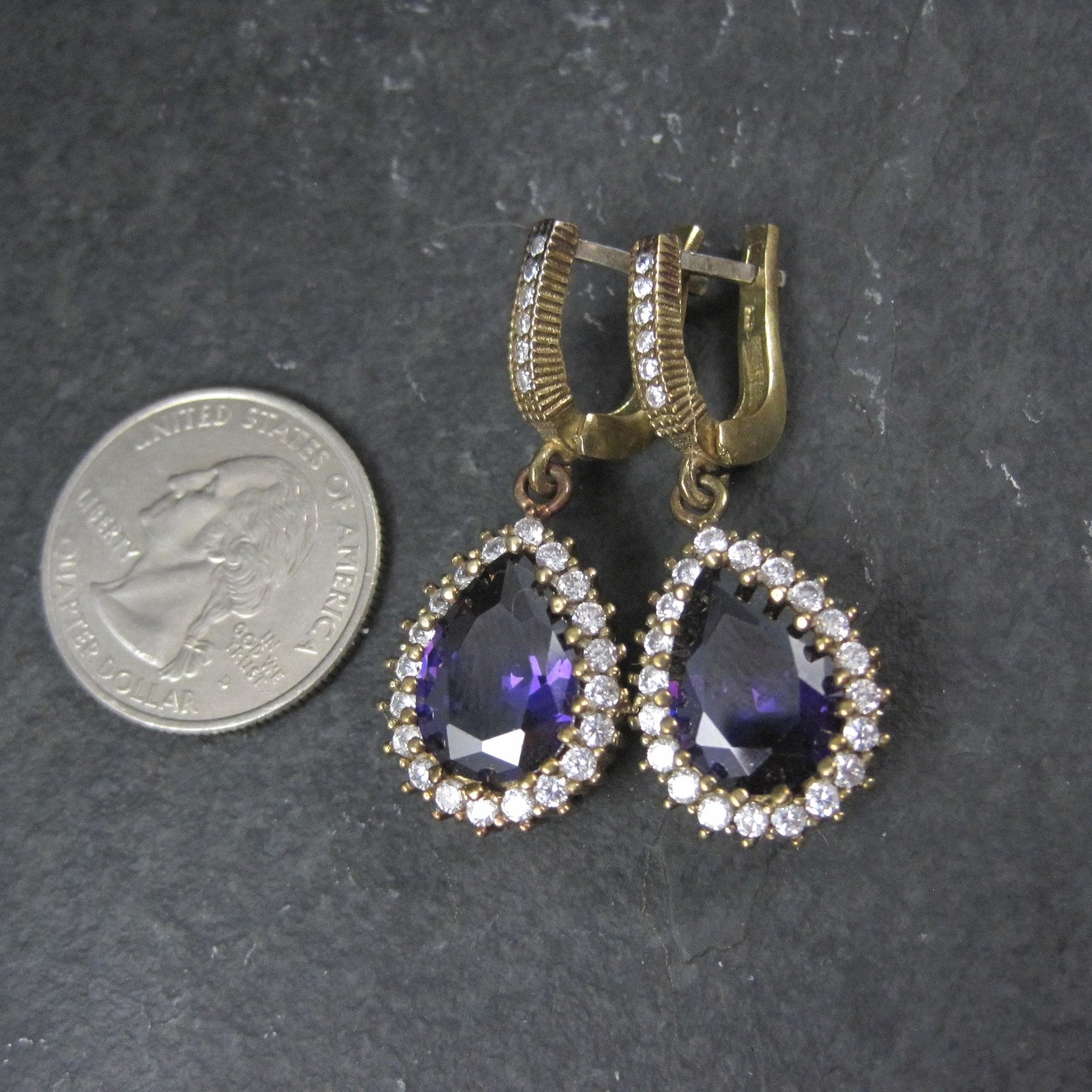 Vintage Purple Cz Earrings Sterling Silver and Bronze