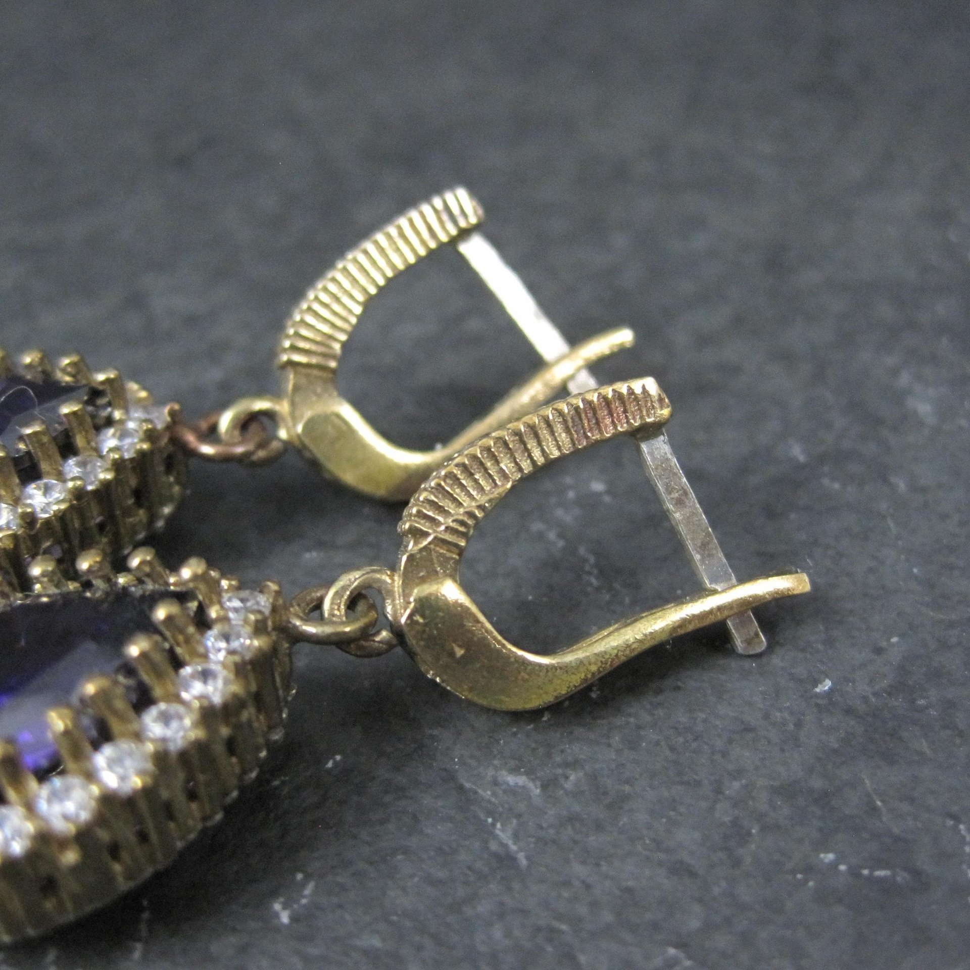 Vintage Purple Cz Earrings Sterling Silver and Bronze
