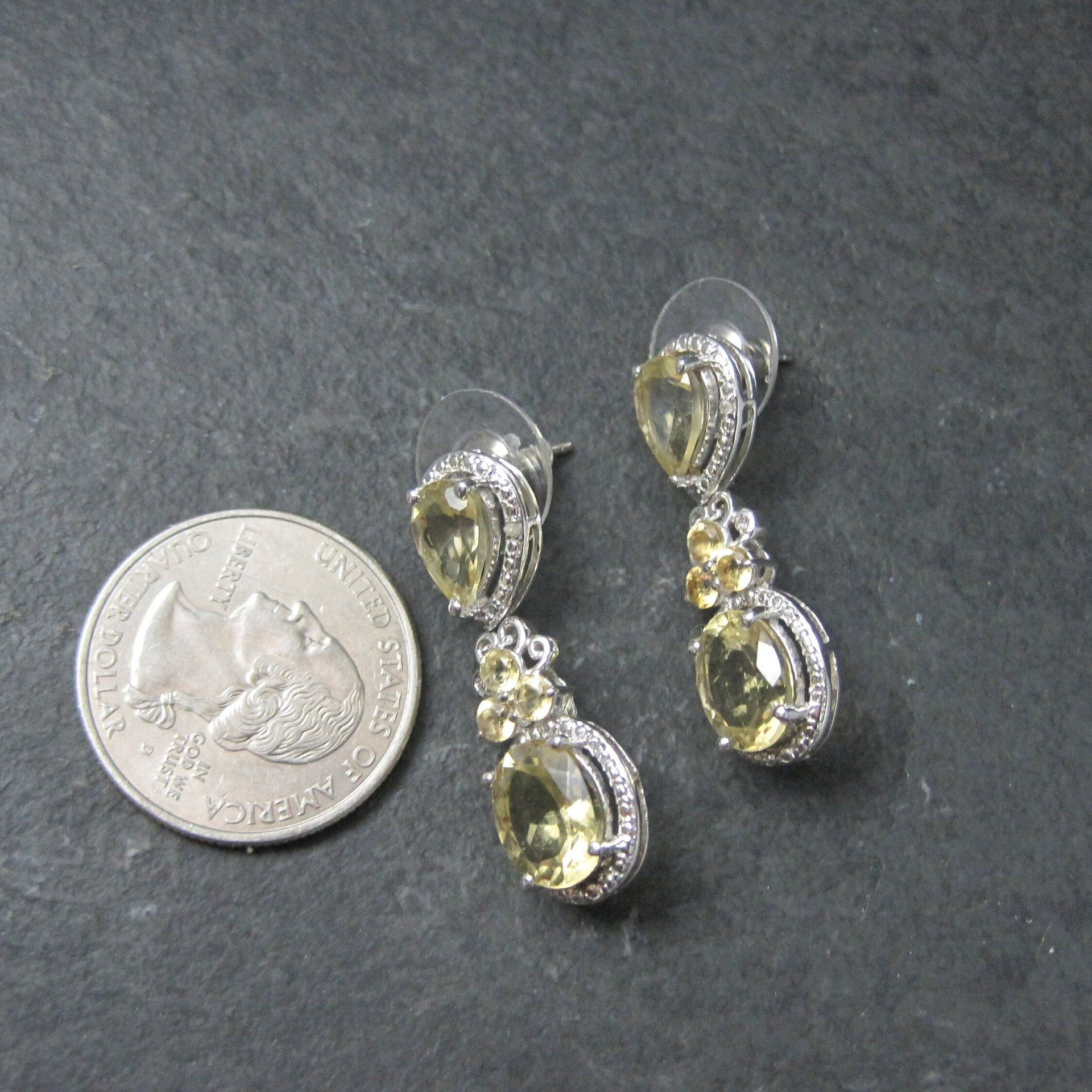 Faceted Lemon Quartz Earrings Sterling Silver Estate Jewelry
